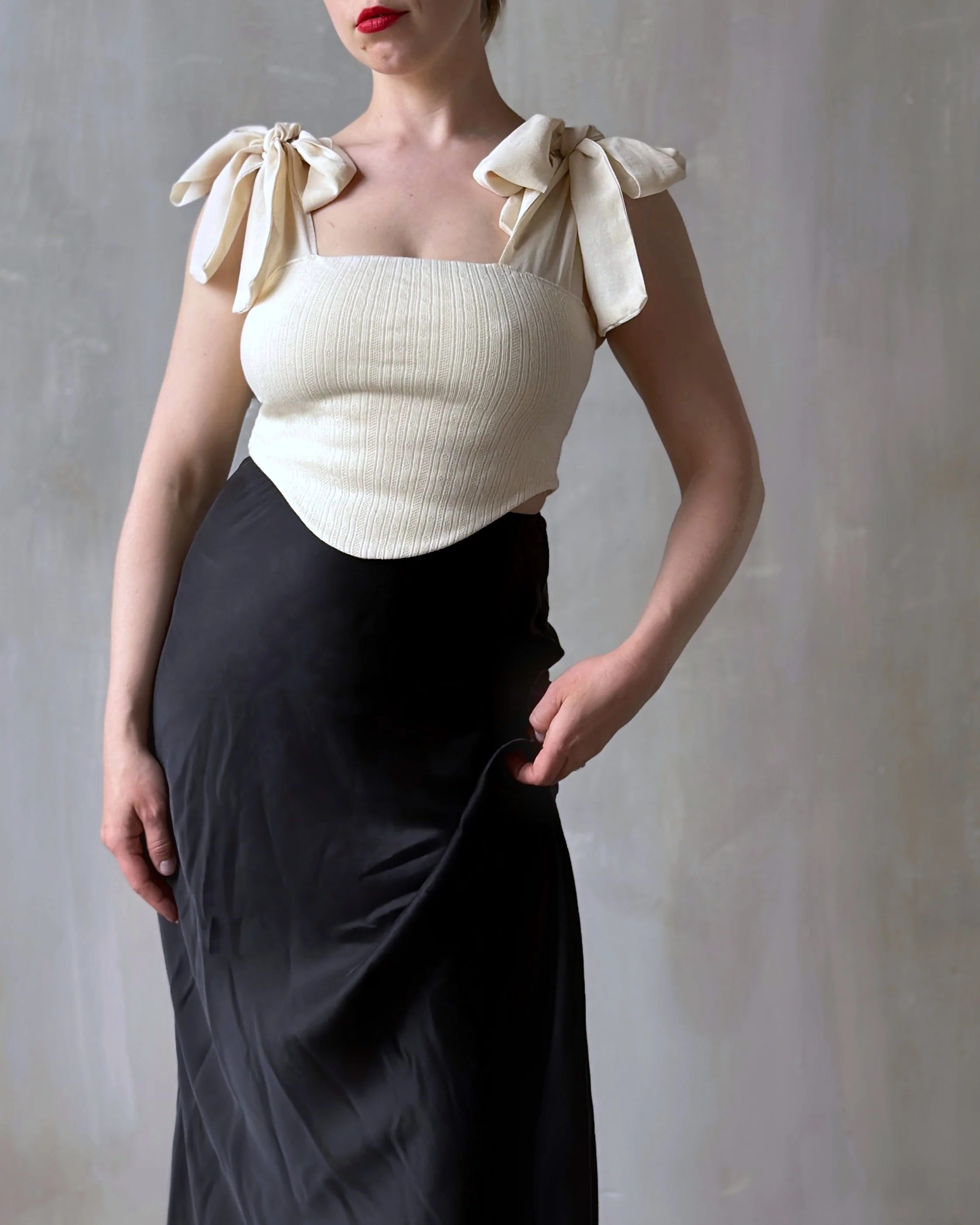 Bias Cut Charcoal Silk Slip Skirt (Pre-Order) - Image 10