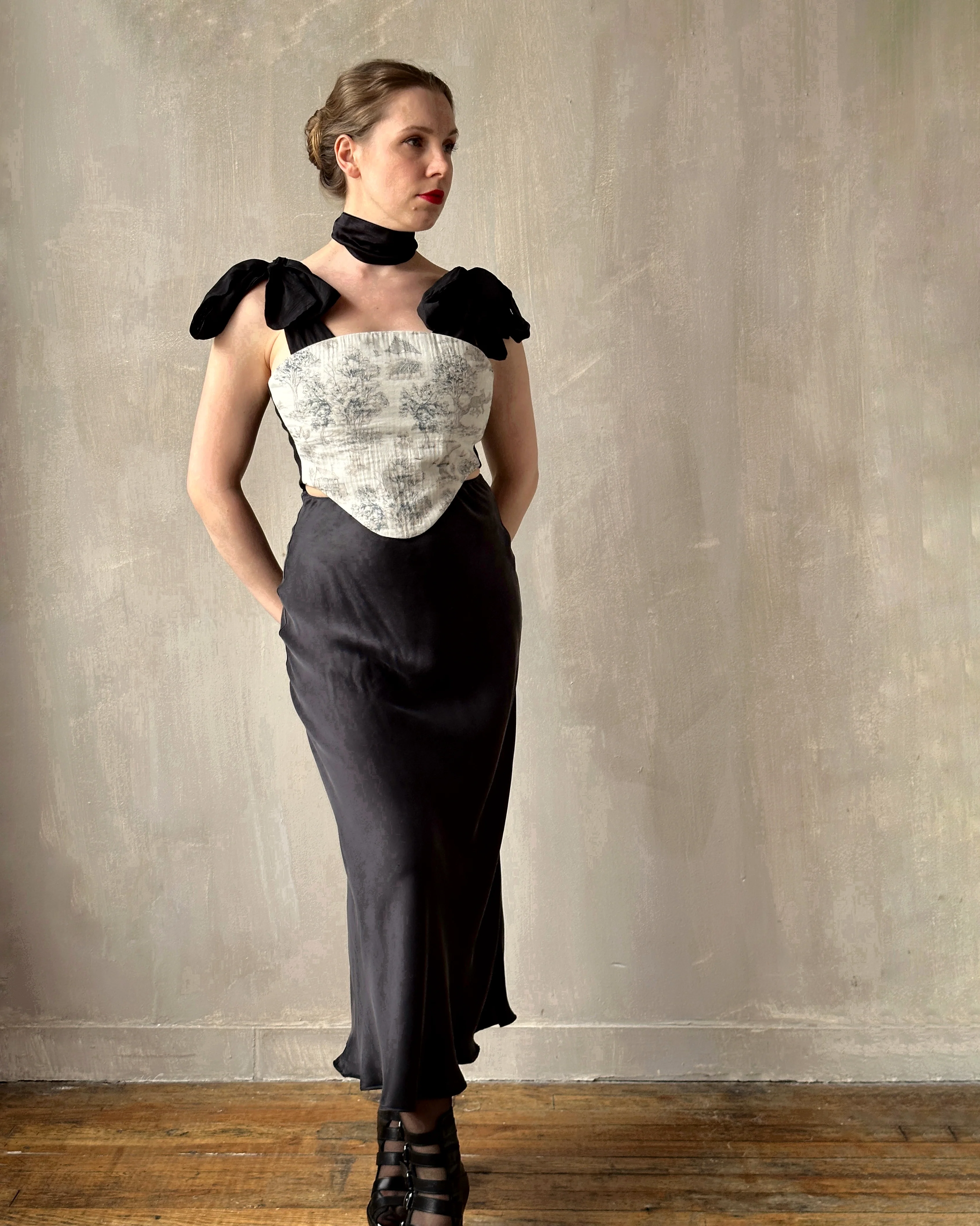 Bias Cut Charcoal Silk Slip Skirt (Pre-Order) - Image 4