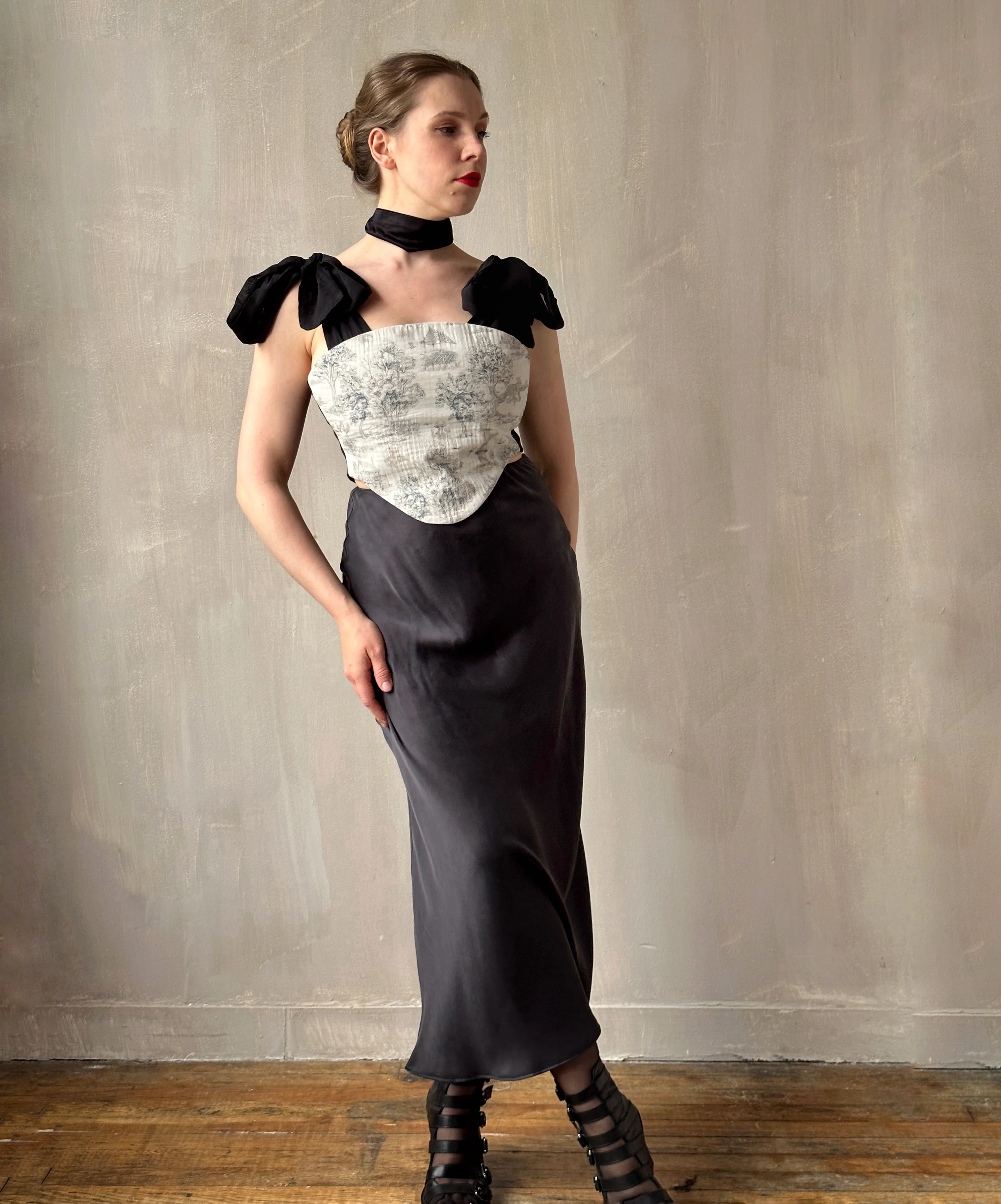 Bias Cut Charcoal Silk Slip Skirt (Pre-Order) - Image 5