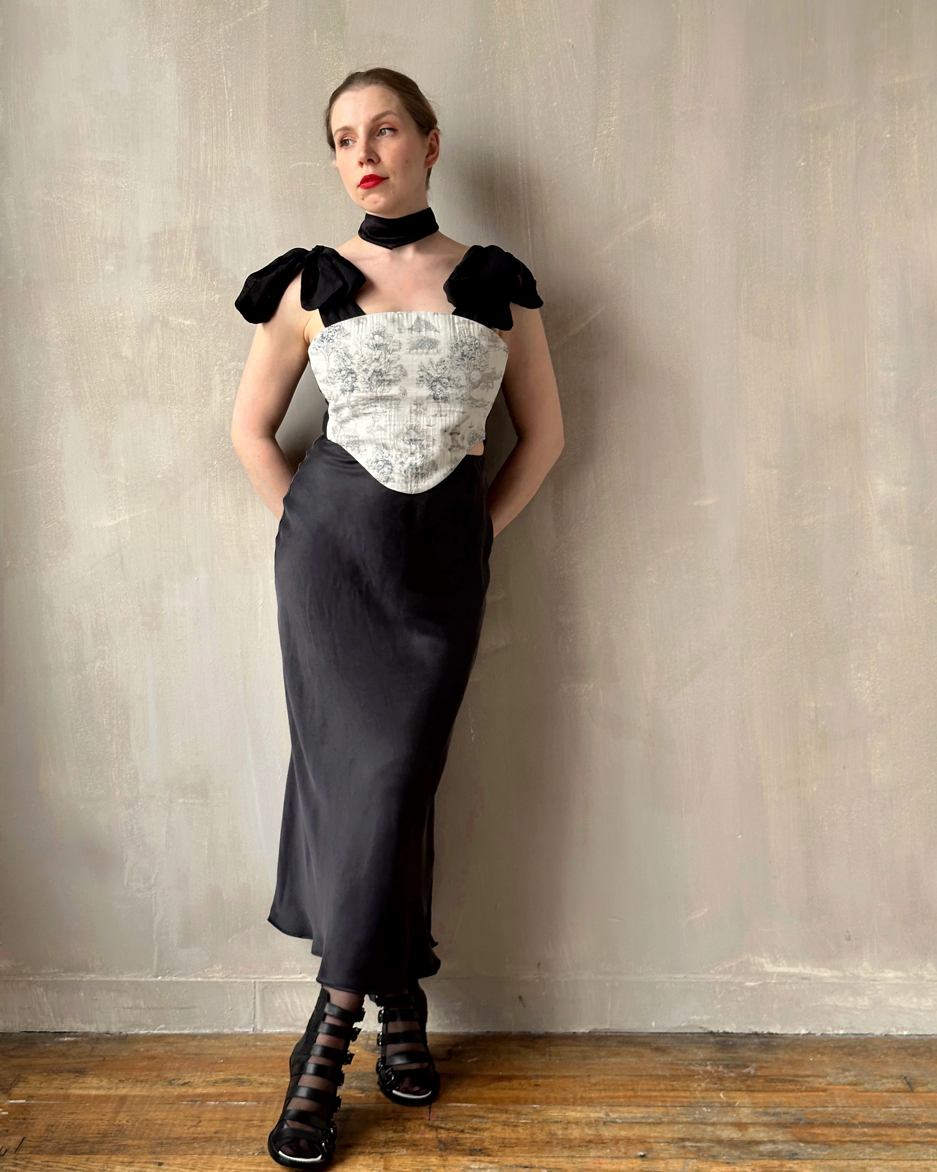 Bias Cut Charcoal Silk Slip Skirt (Pre-Order) - Image 6