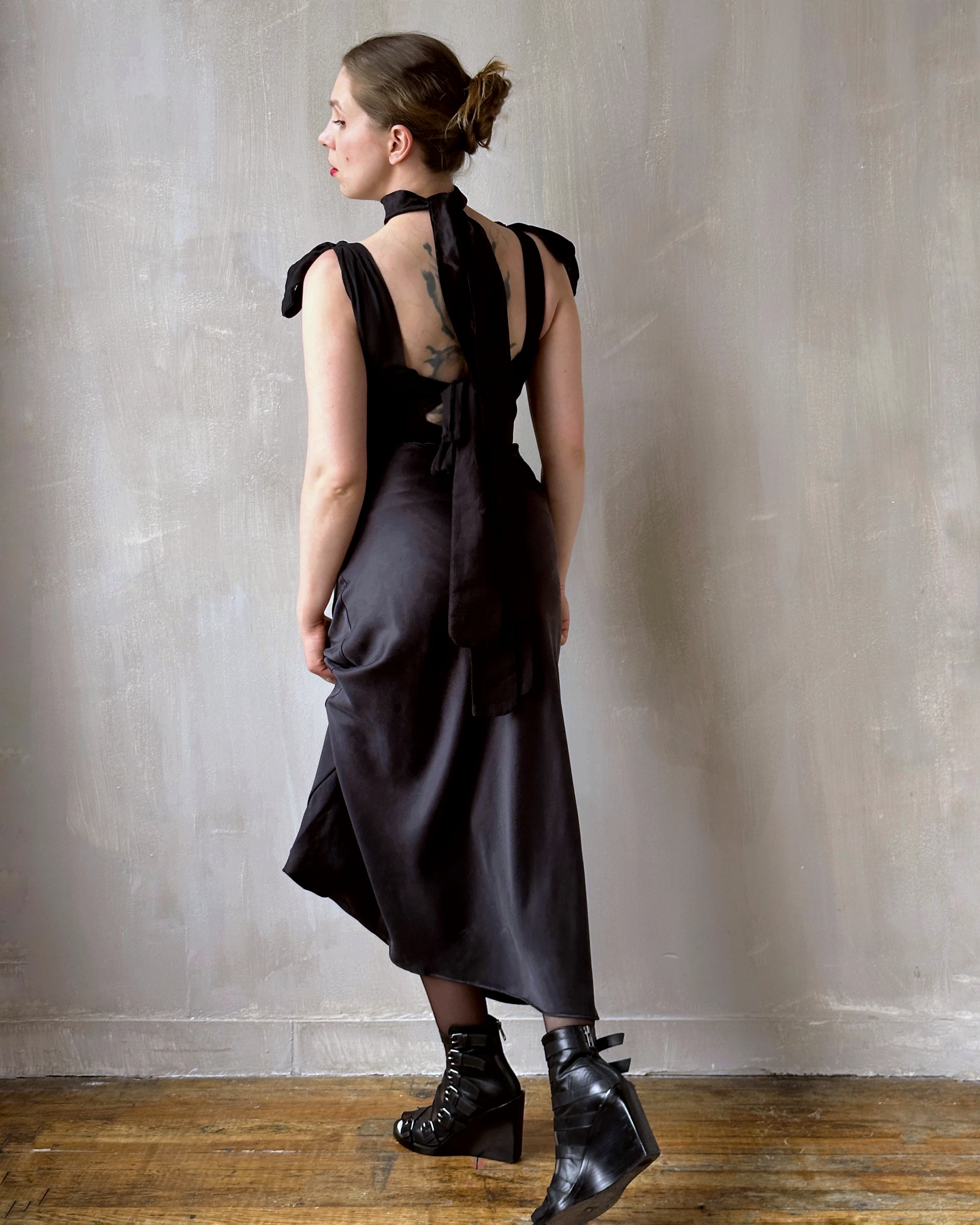 Bias Cut Charcoal Silk Slip Skirt (Pre-Order) - Image 7