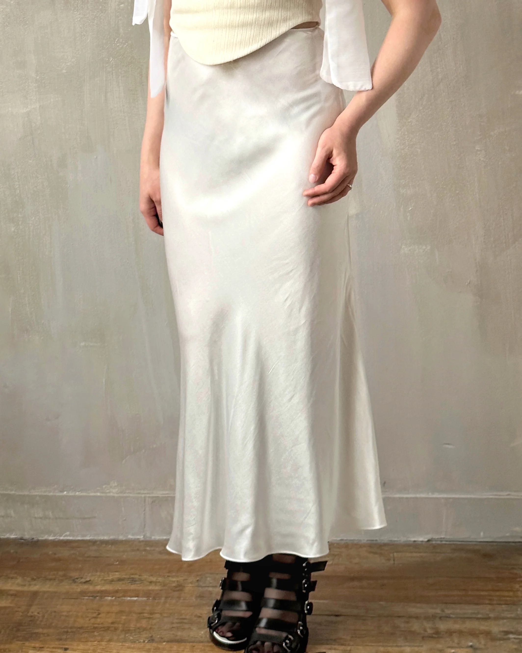 Sample Sale: Bias Cut Ivory Satin Slip Skirt (Size I) - Image 3