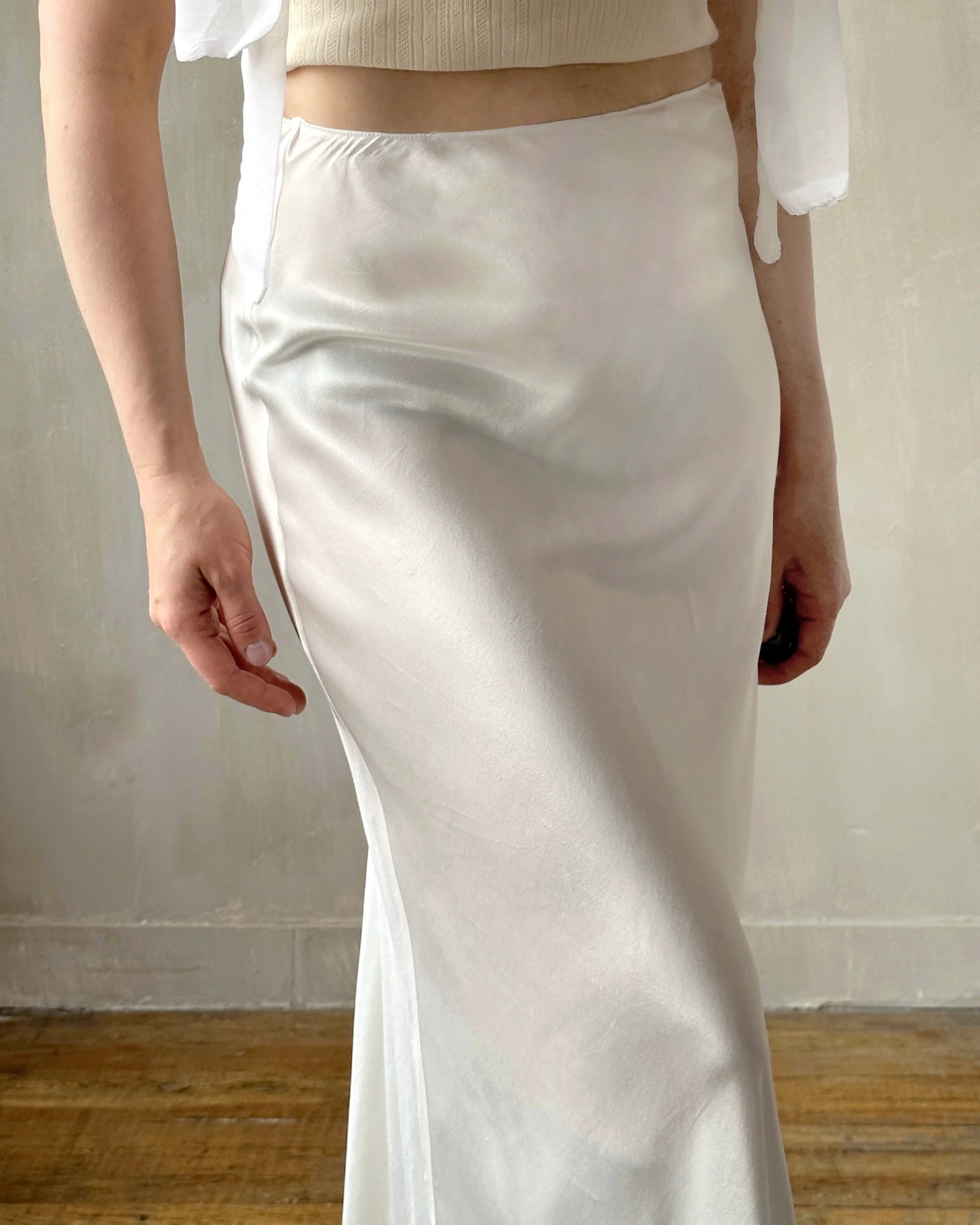 Sample Sale: Bias Cut Ivory Satin Slip Skirt (Size I) - Image 6