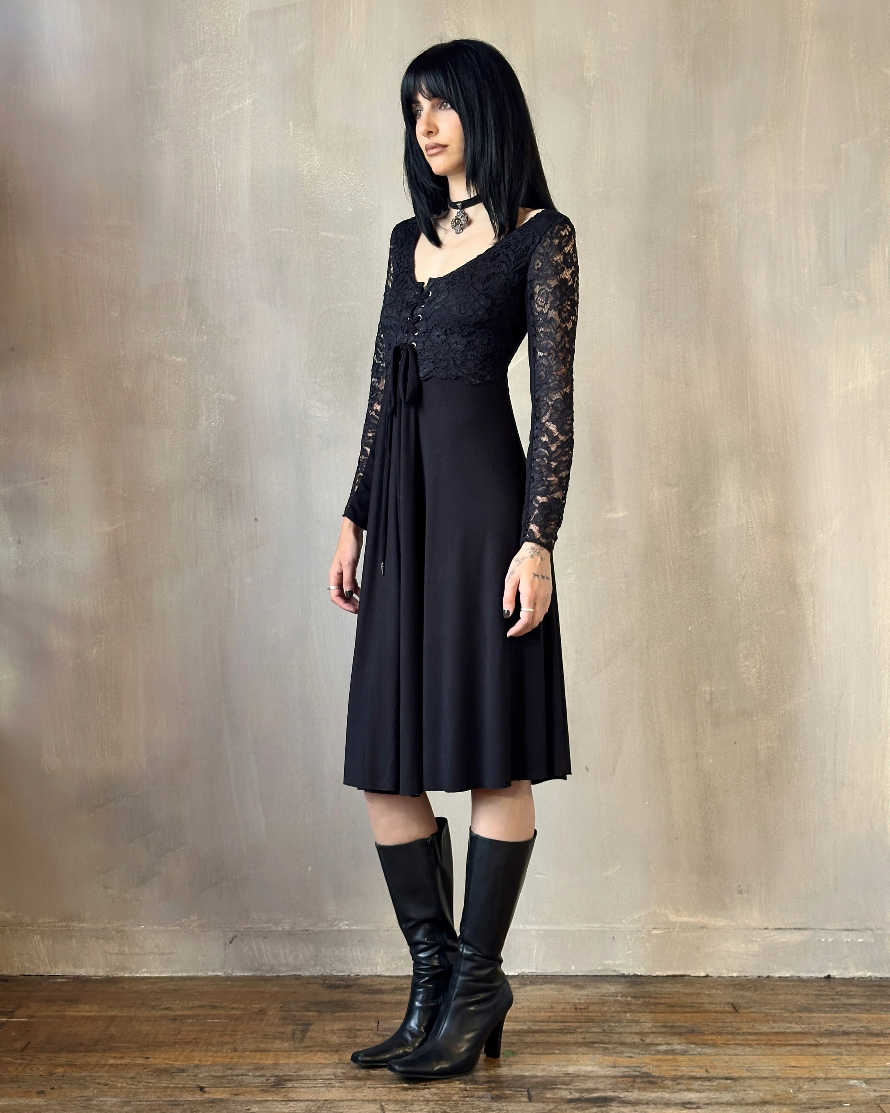 Lace Overlay Dress Black (Size I) - Image 4