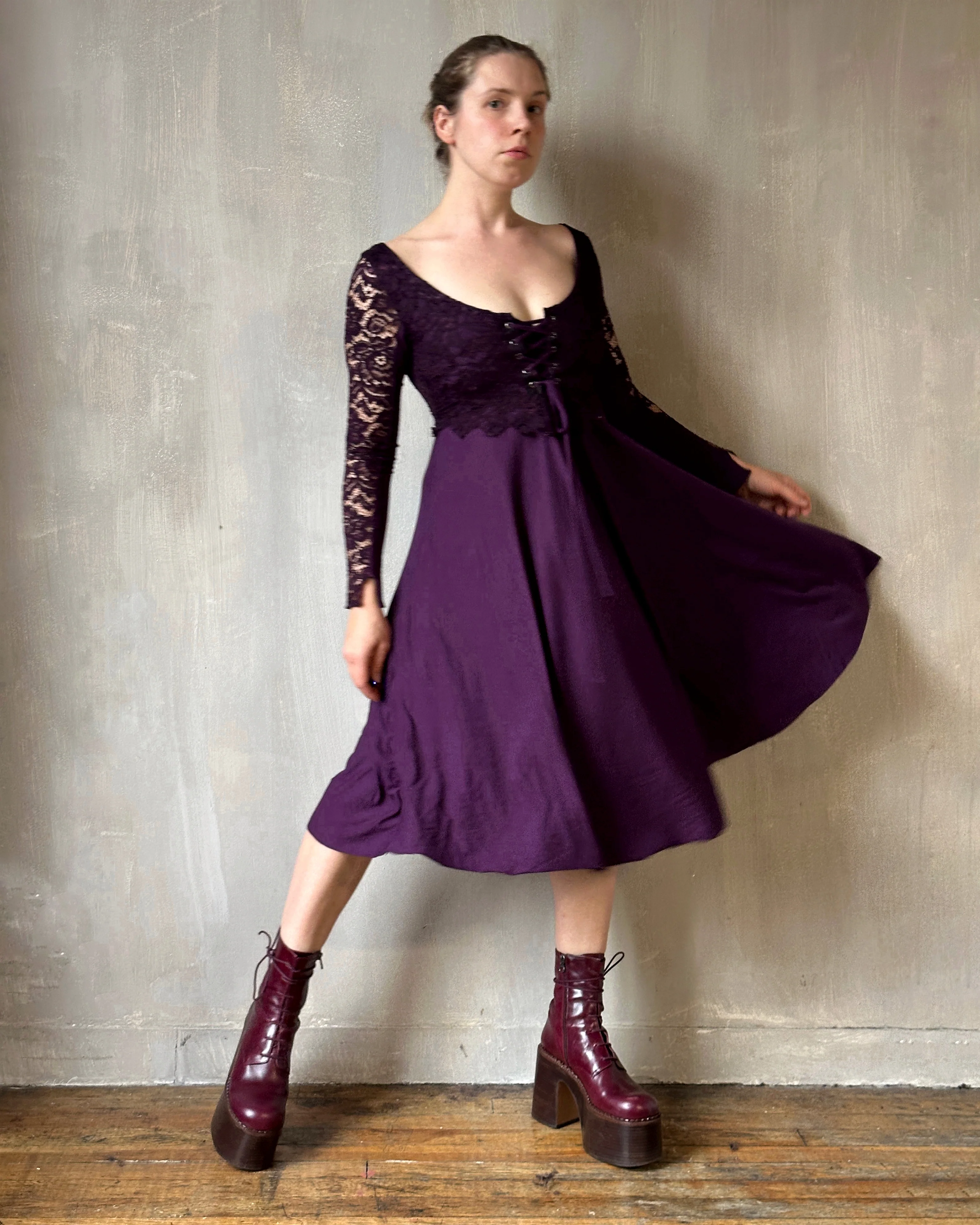 Sample Sale: Lace Overlay Dress in Purple Nightshade (Size I & V) - Image 3