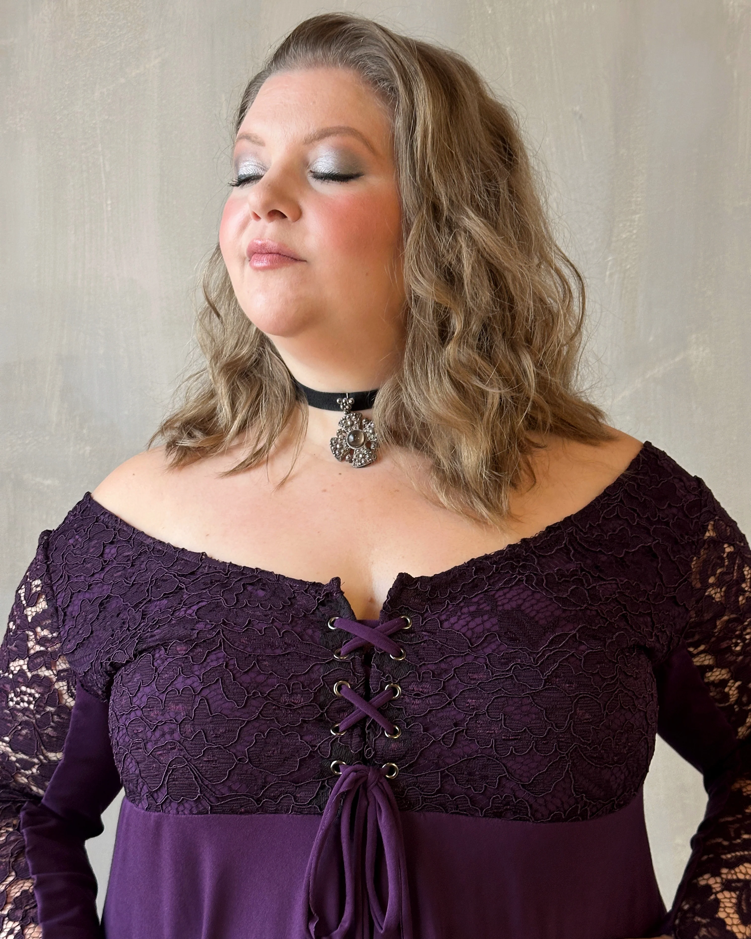 Sample Sale: Lace Overlay Dress in Purple Nightshade (Size I & V) - Image 5