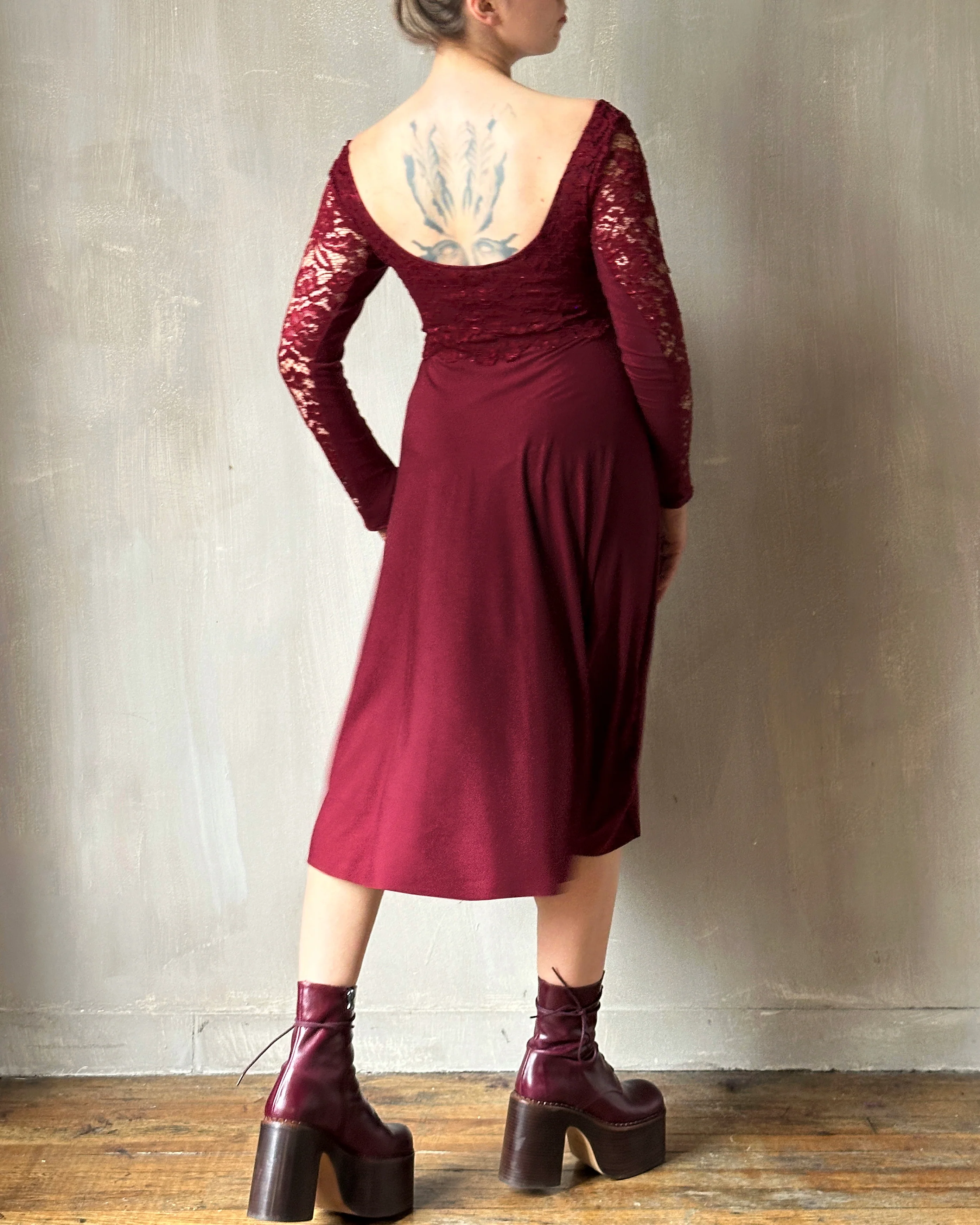 FW'24: Lace Overlay Dress in Blood Red (Pre-Order) - Image 3