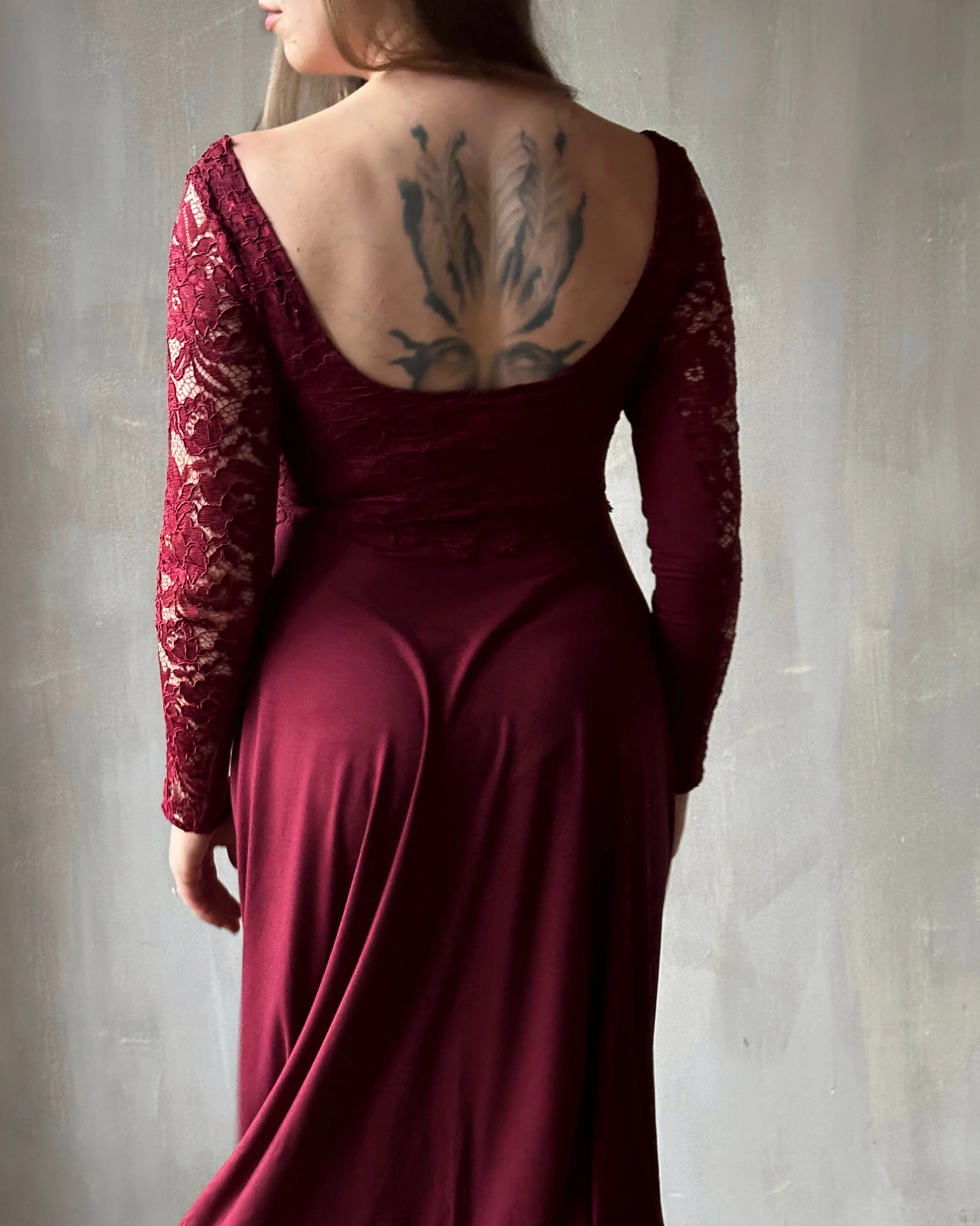 FW'24: Lace Overlay Dress in Blood Red (Pre-Order) - Image 4