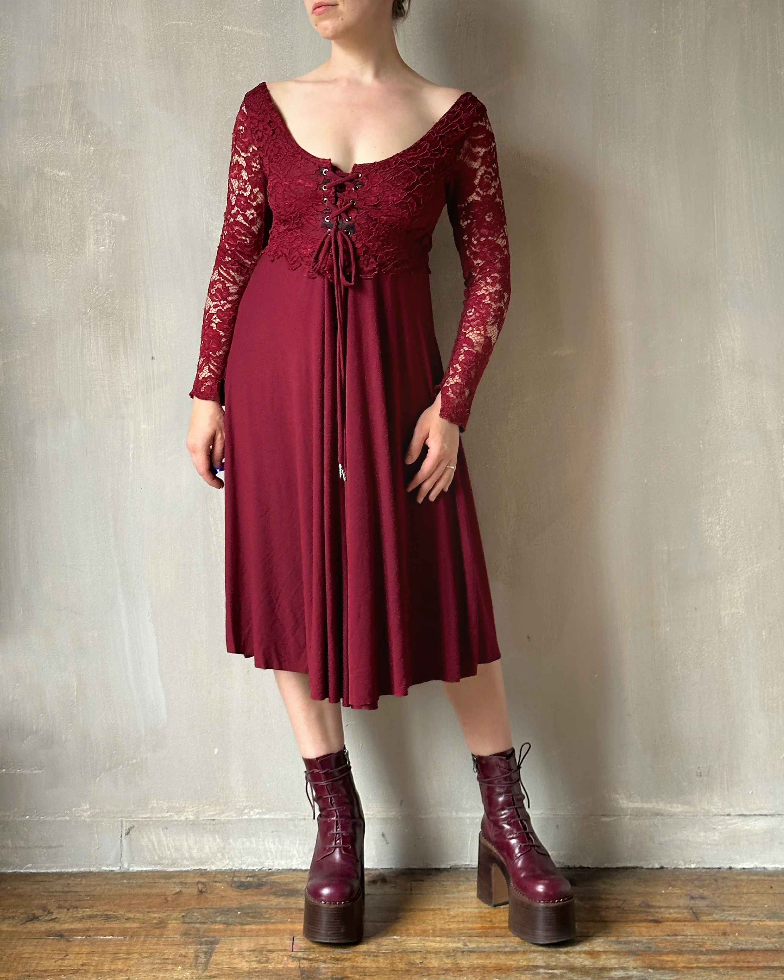 FW'24: Lace Overlay Dress in Blood Red (Pre-Order) - Image 5