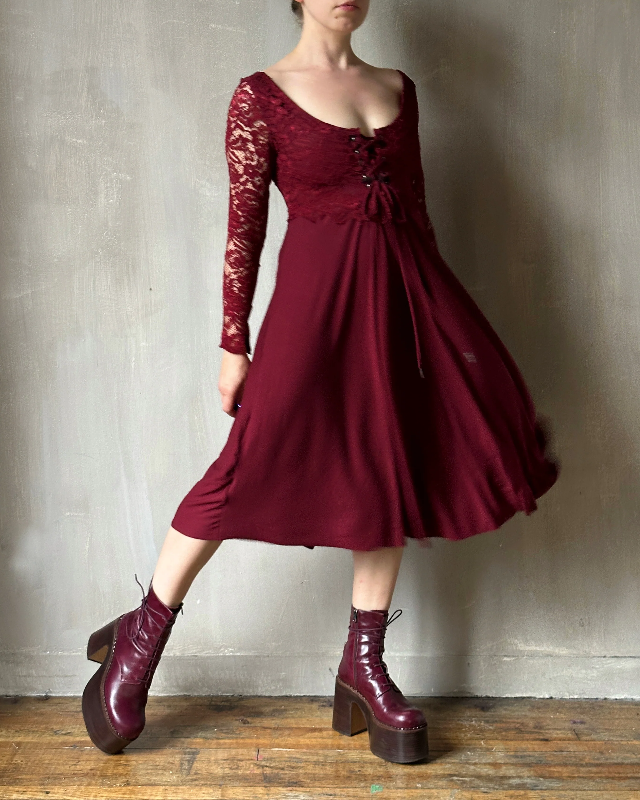 FW'24: Lace Overlay Dress in Blood Red (Pre-Order) - Image 6