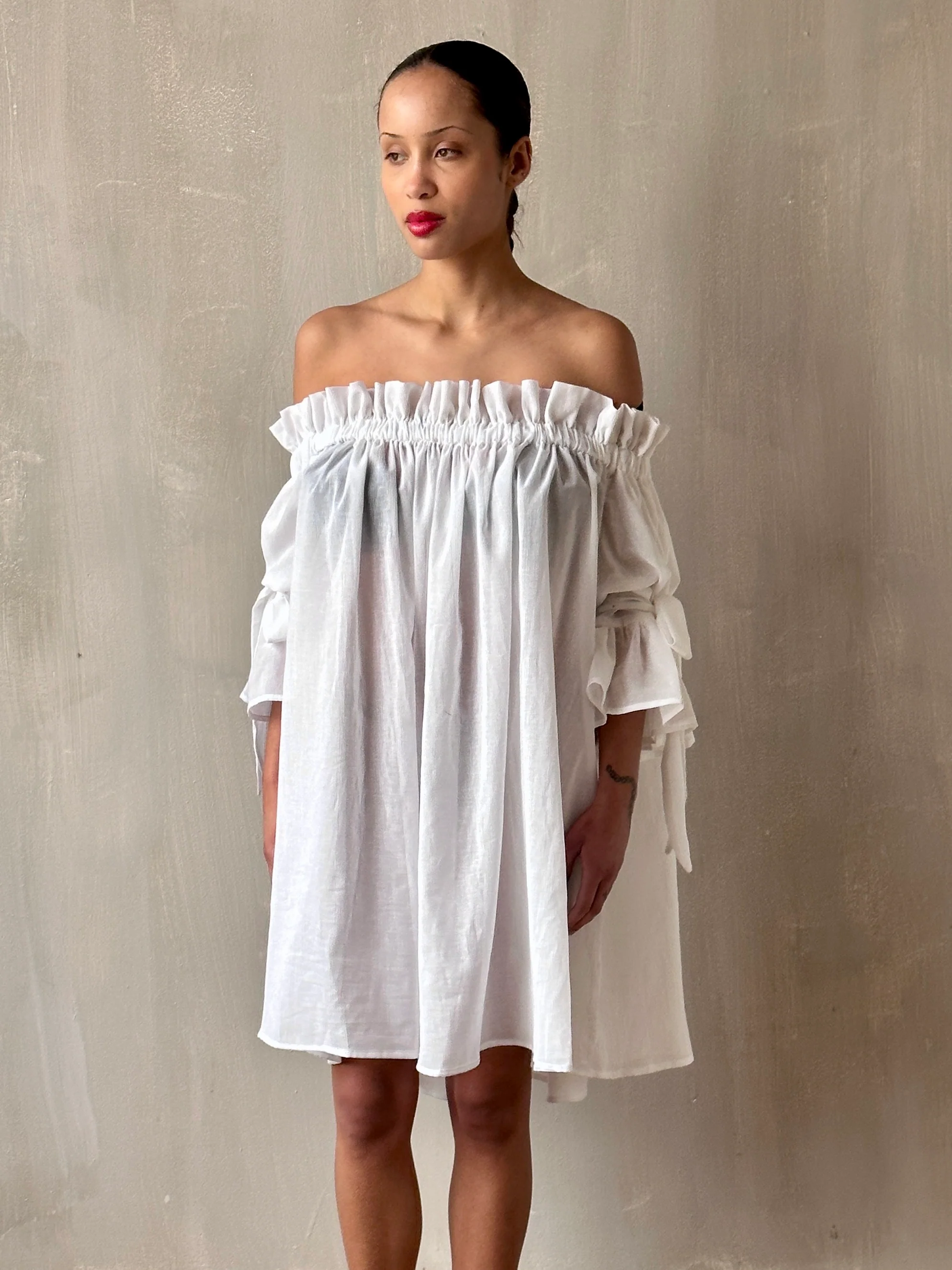 Paperbag Tunic in White Cotton Voile (Made-to-Order) - Image 3