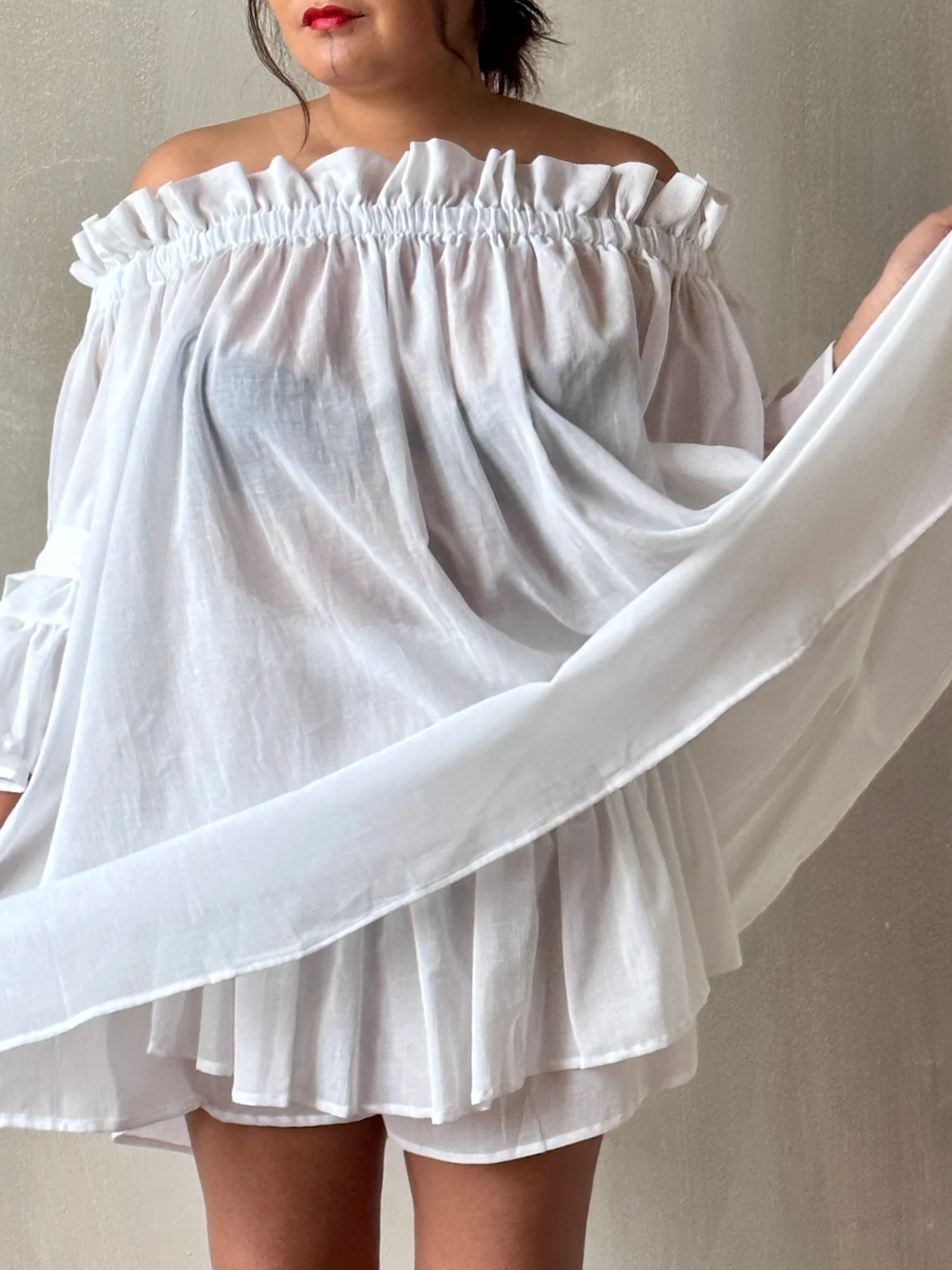 Paperbag Tunic in White Cotton Voile (Made-to-Order) - Image 4