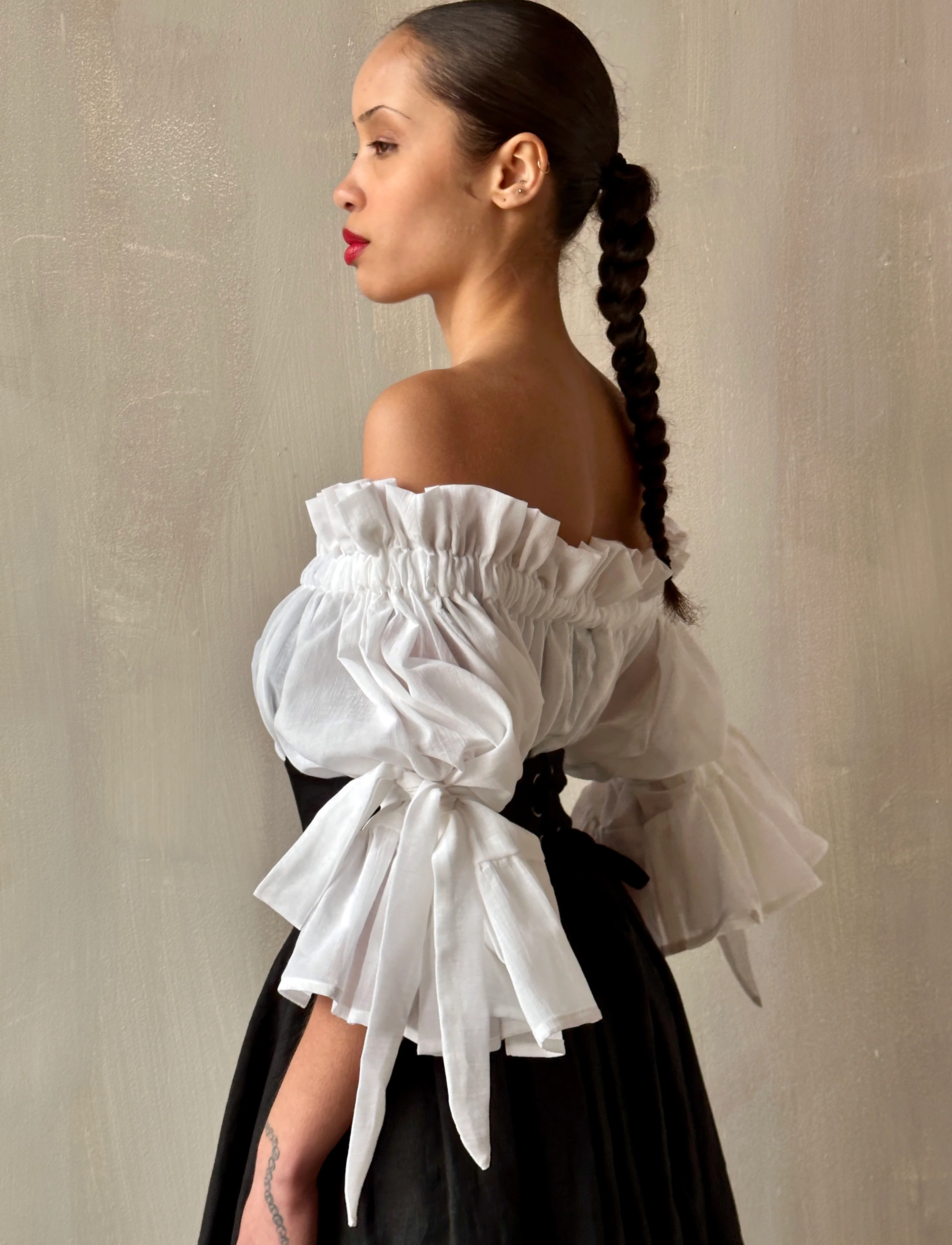 Paperbag Tunic in White Cotton Voile (Made-to-Order) - Image 5