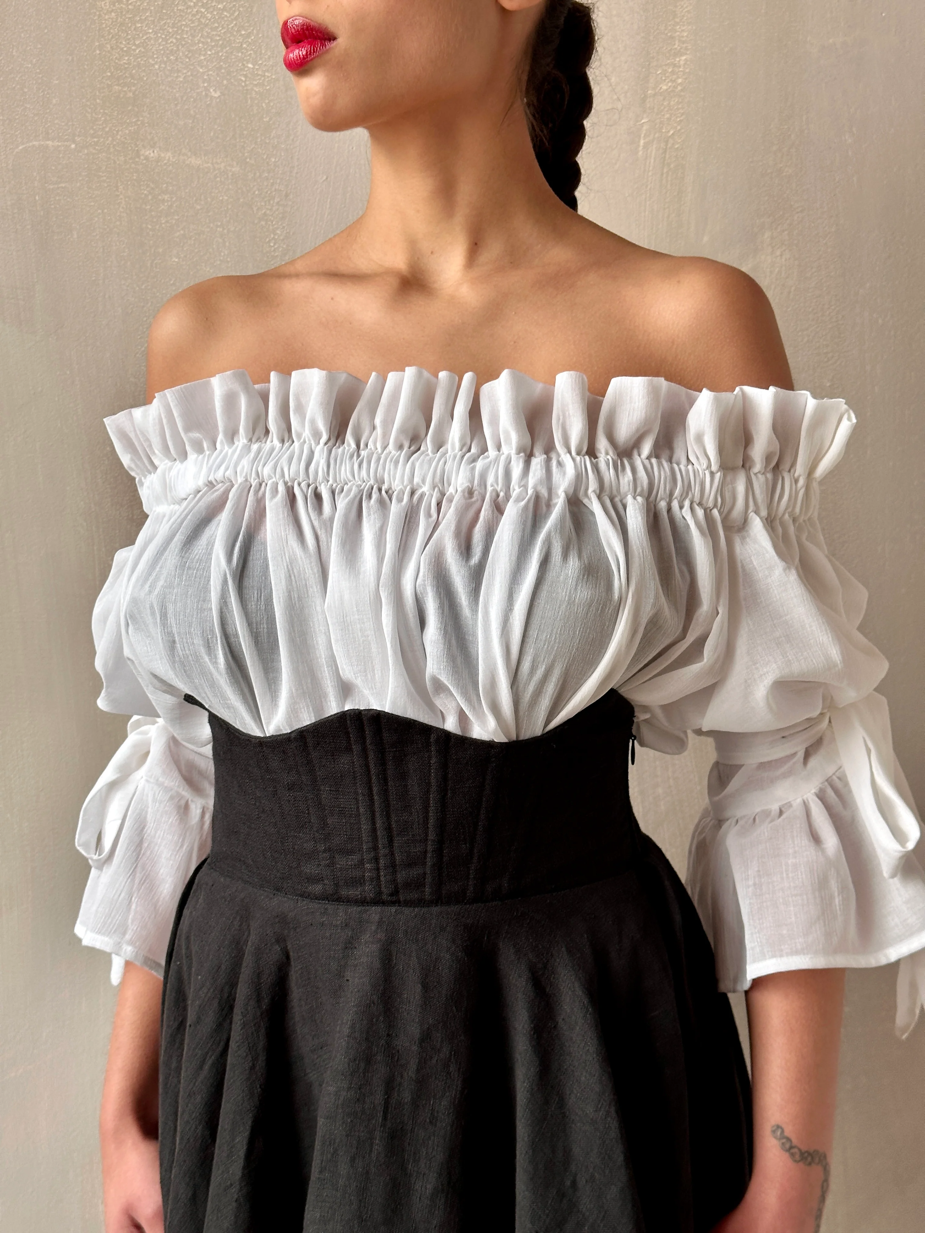 Paperbag Tunic in White Cotton Voile (Made-to-Order) - Image 6