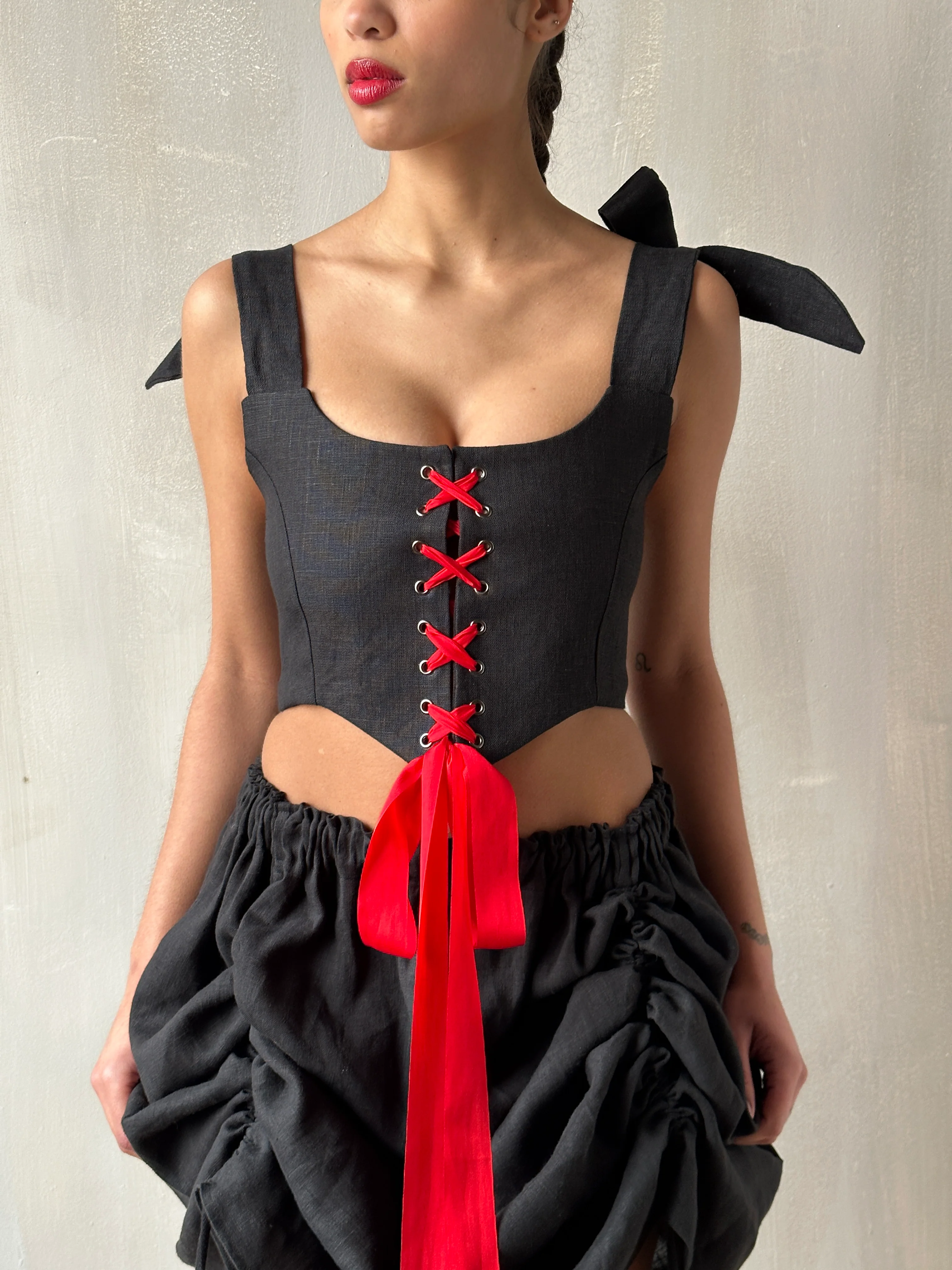 Corset Vest in Black Baltic Linen - Image 3