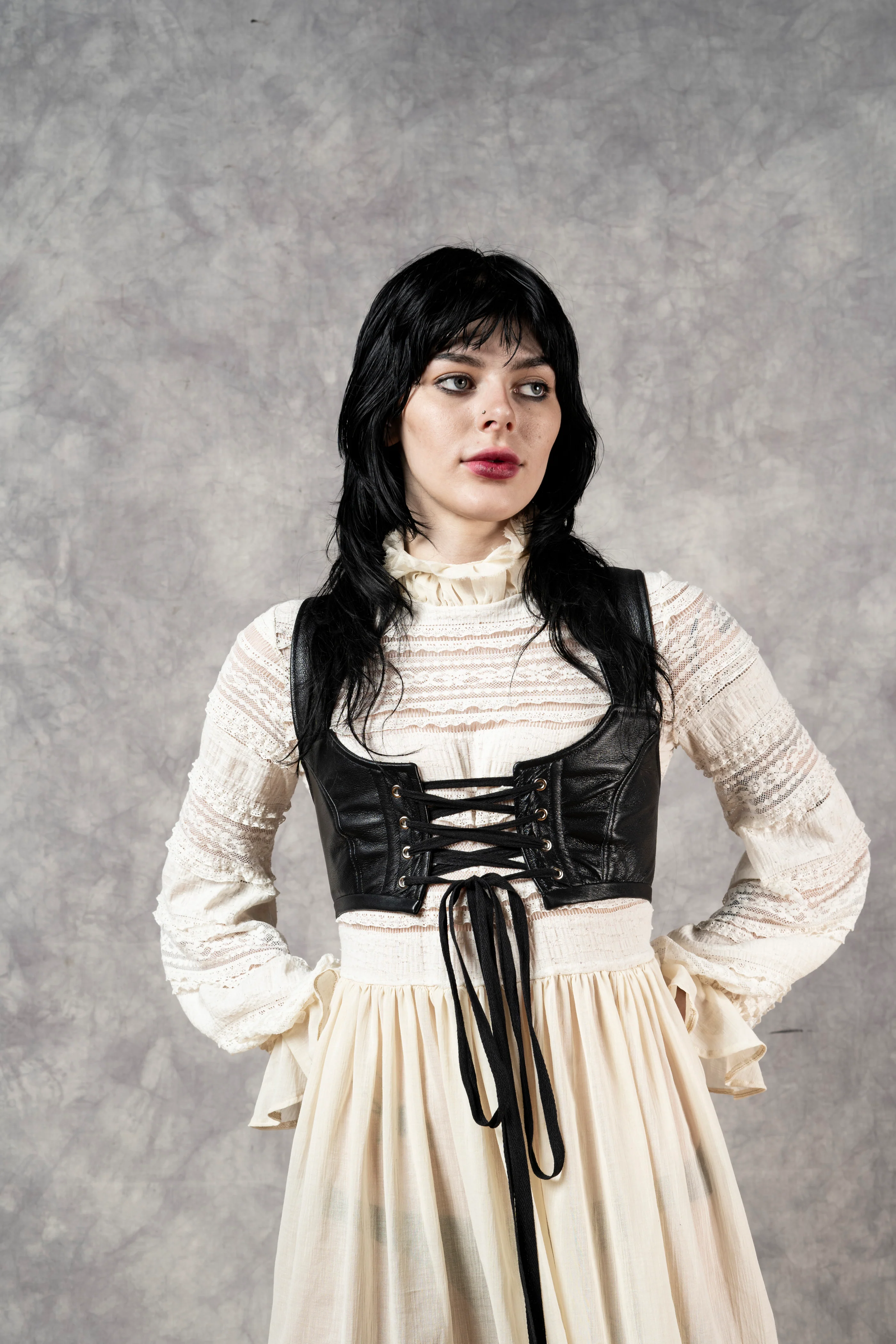 "Edith" Lace High Collar Dress in Ivory - Image 10