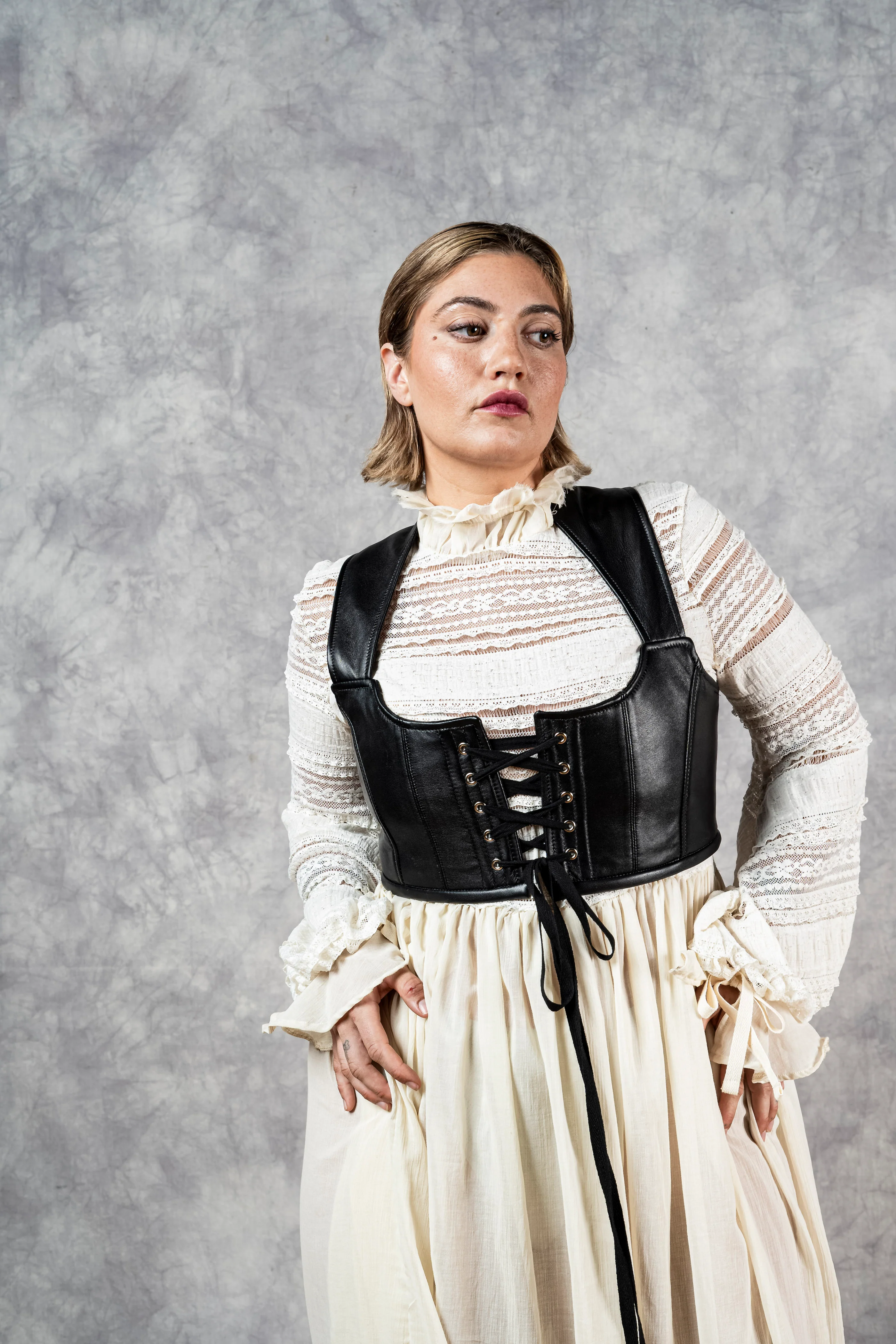 "Edith" Lace High Collar Dress in Ivory - Image 19