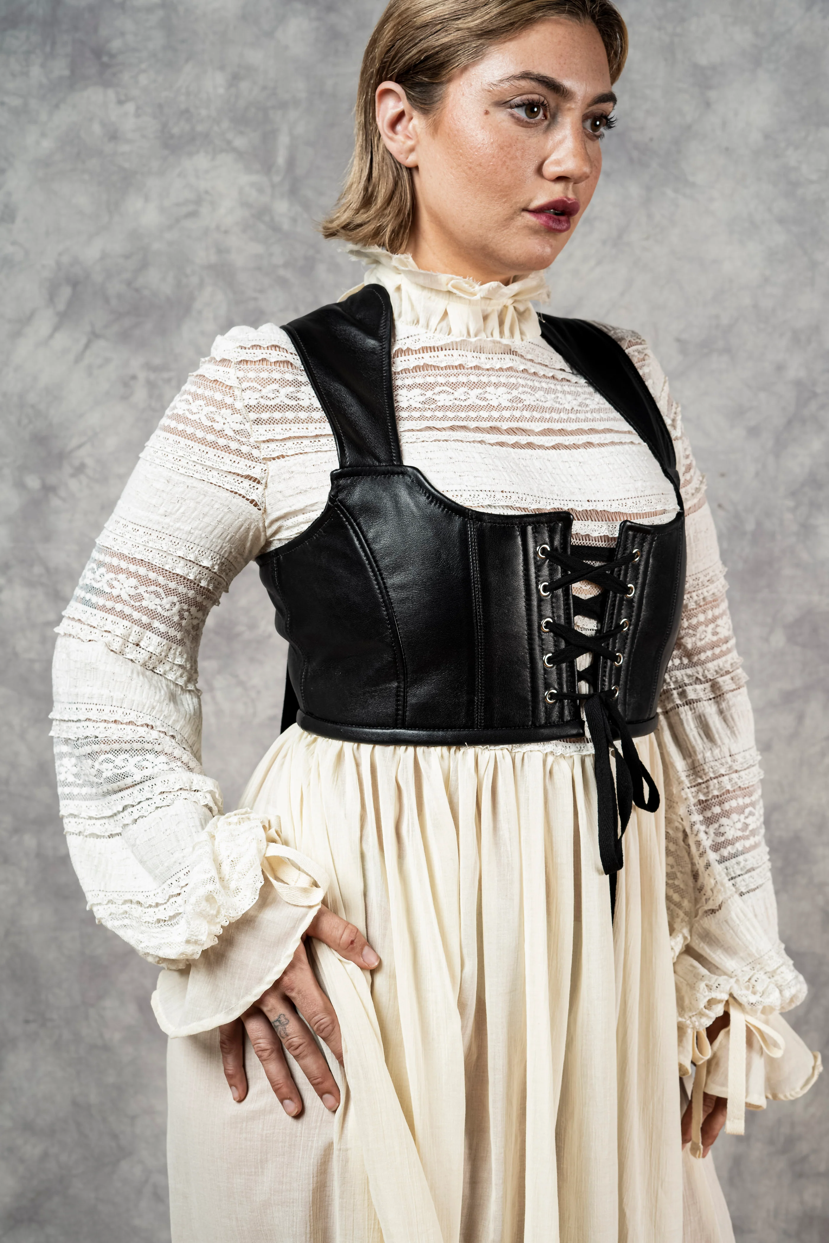 "Edith" Lace High Collar Dress in Ivory - Image 21