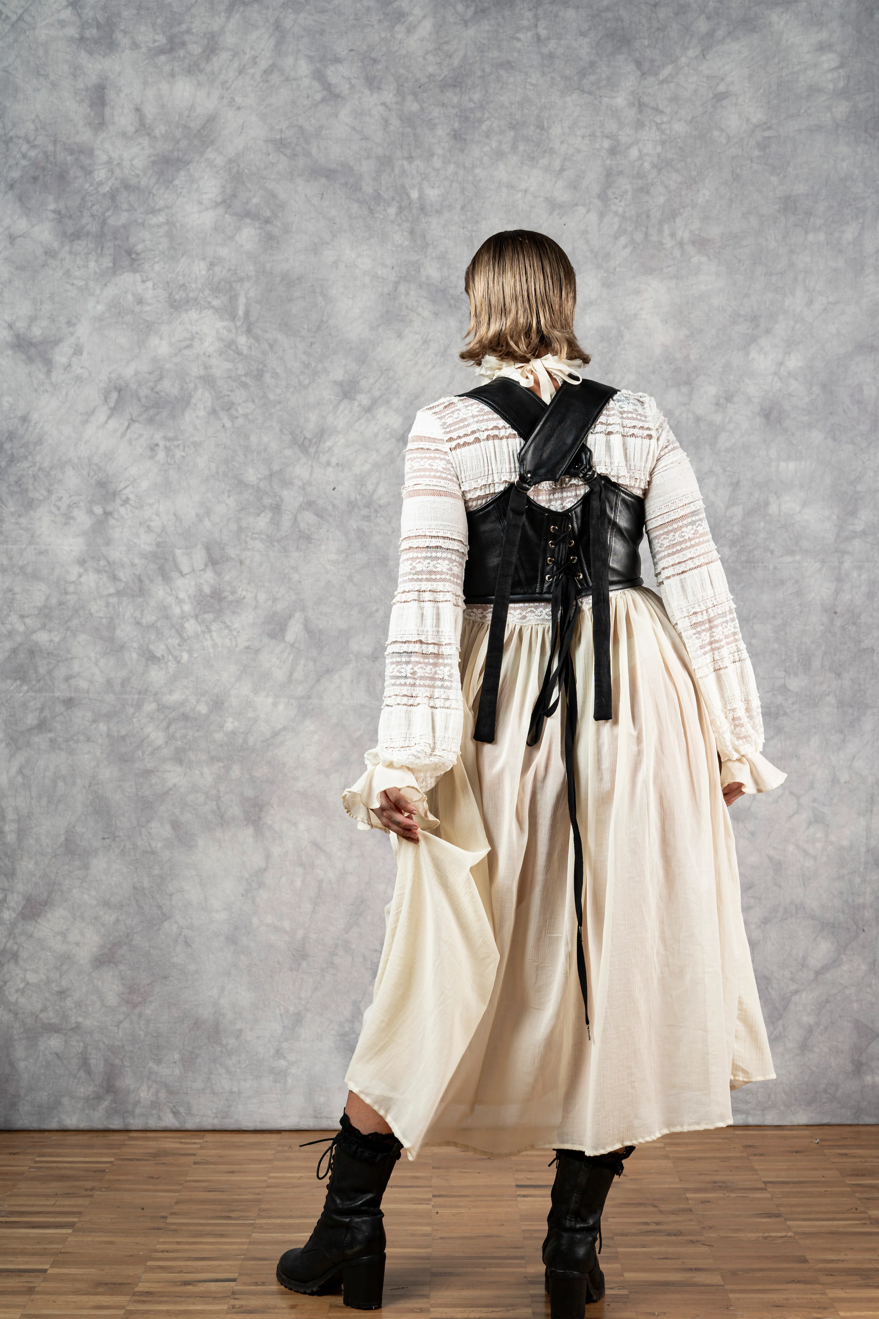 "Edith" Lace High Collar Dress in Ivory - Image 22