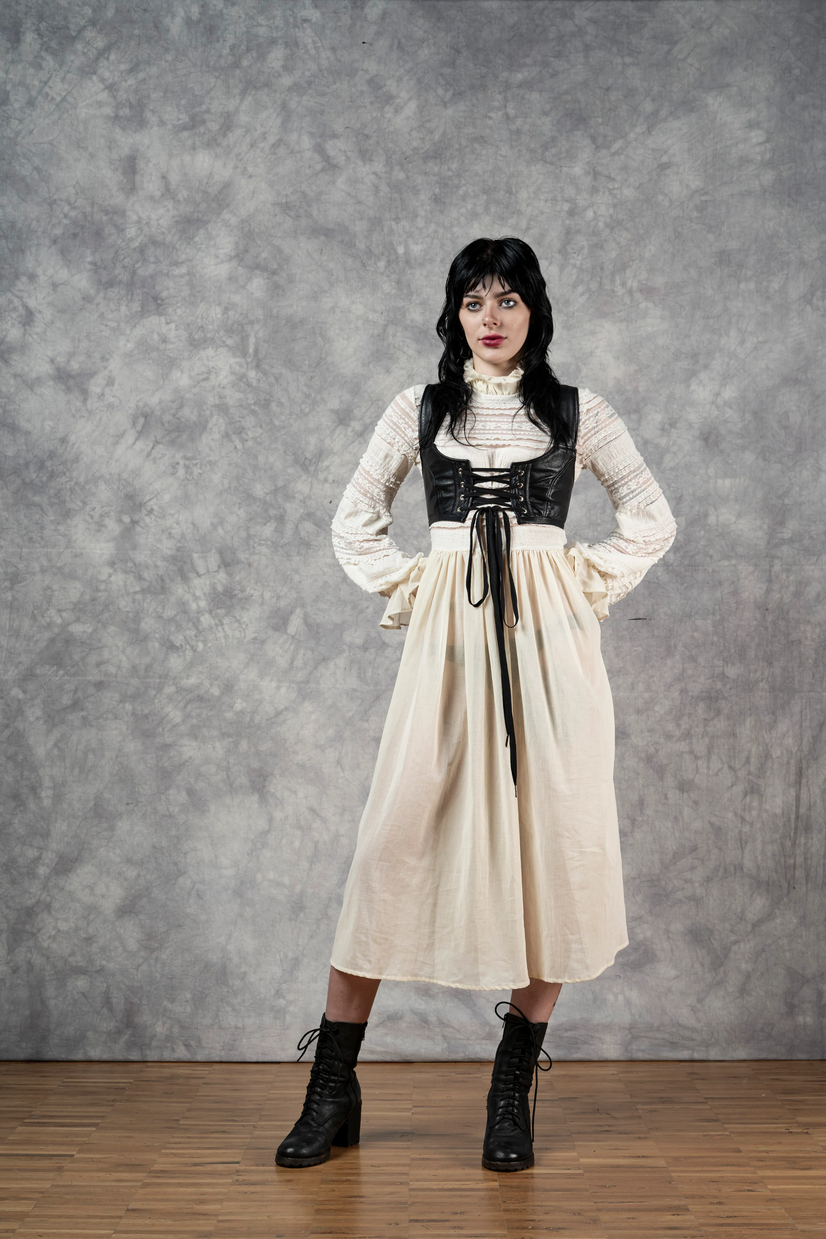 "Edith" Lace High Collar Dress in Ivory - Image 24