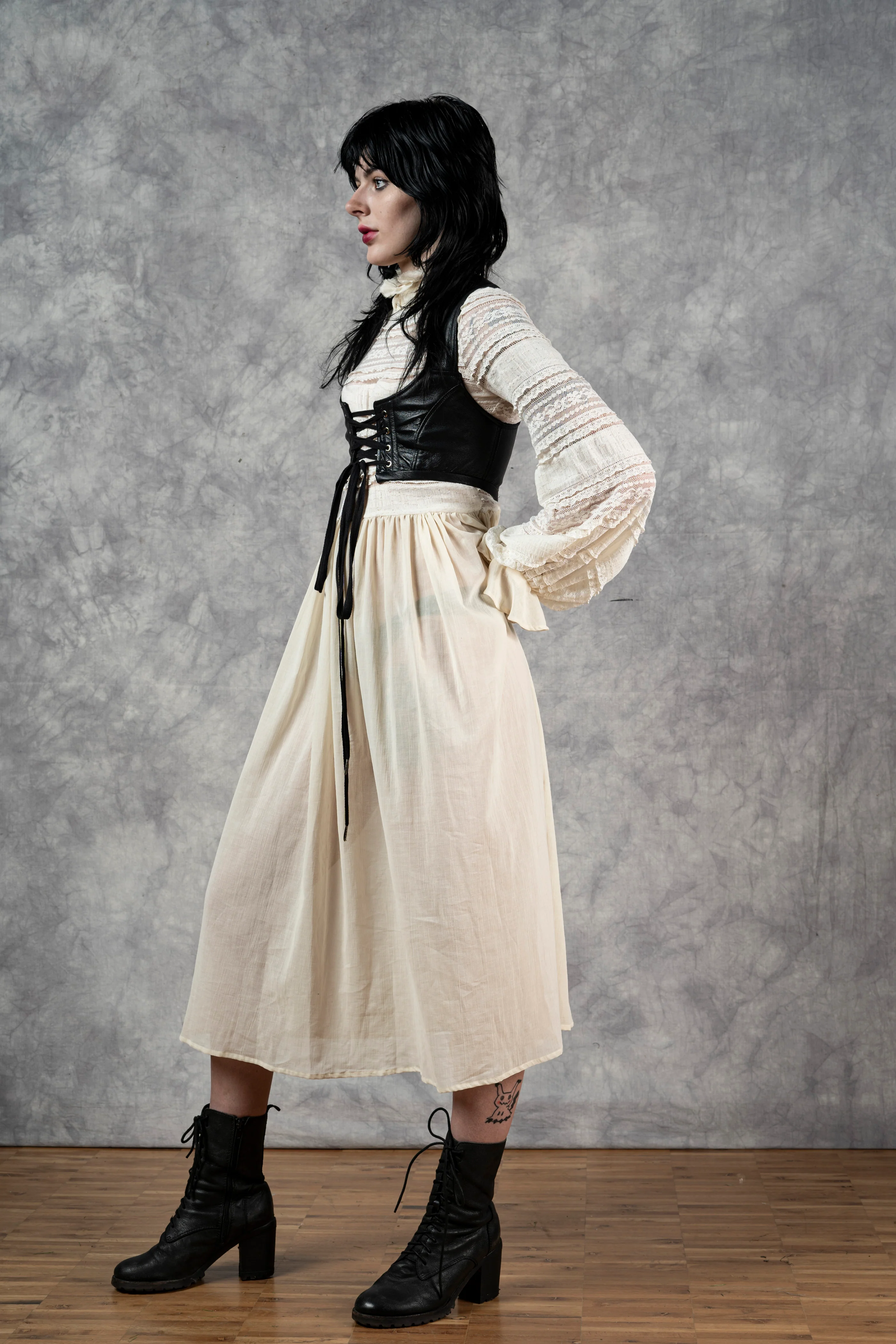 "Edith" Lace High Collar Dress in Ivory - Image 27