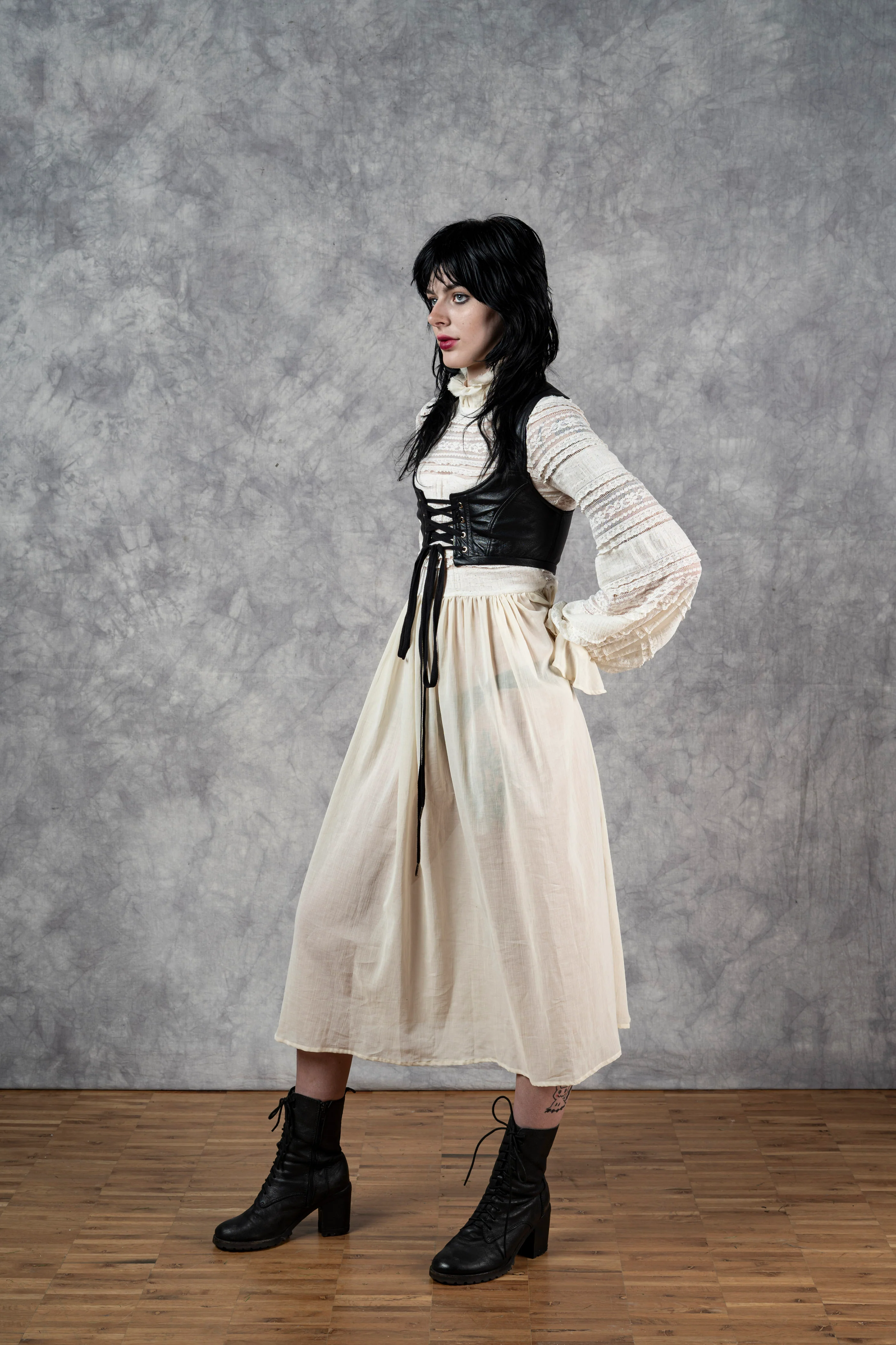 "Edith" Lace High Collar Dress in Ivory - Image 28