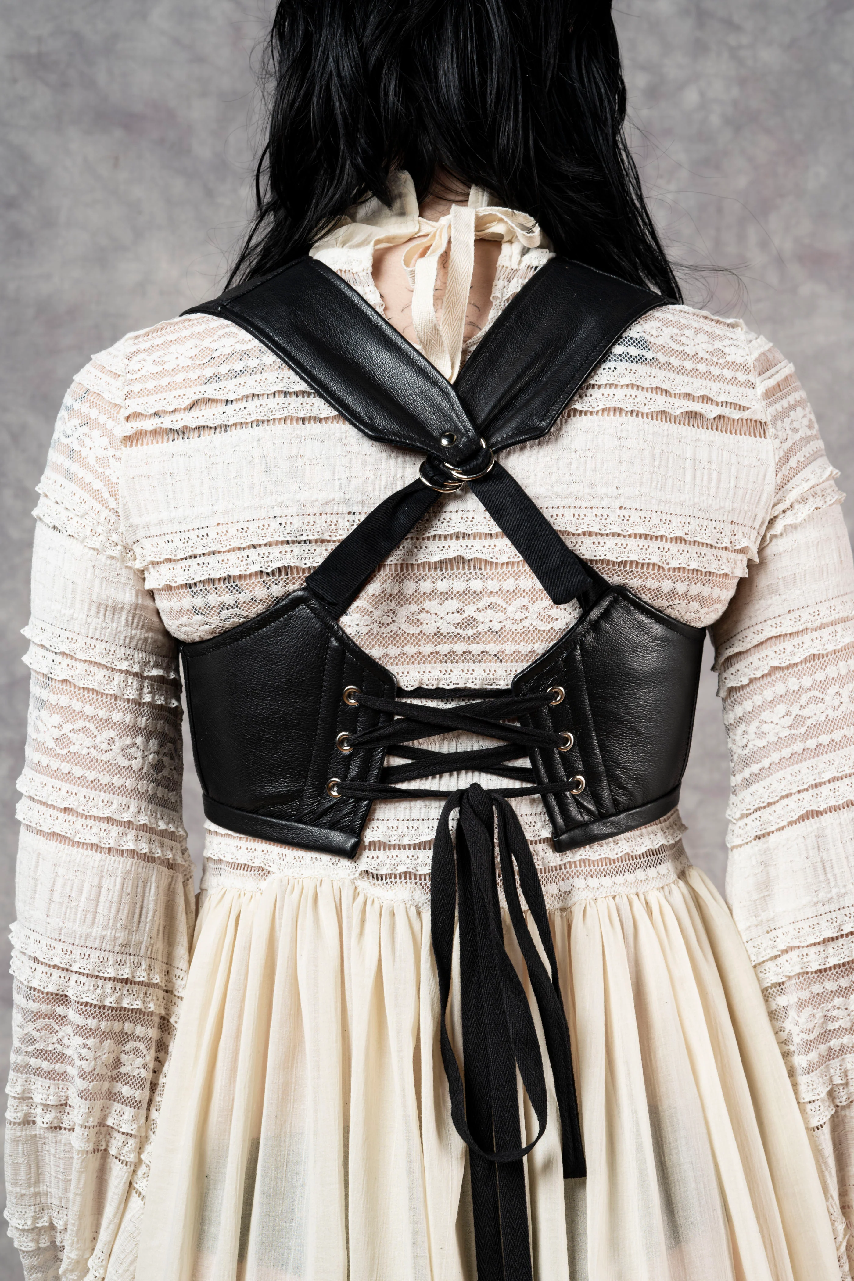 "Edith" Lace High Collar Dress in Ivory - Image 31