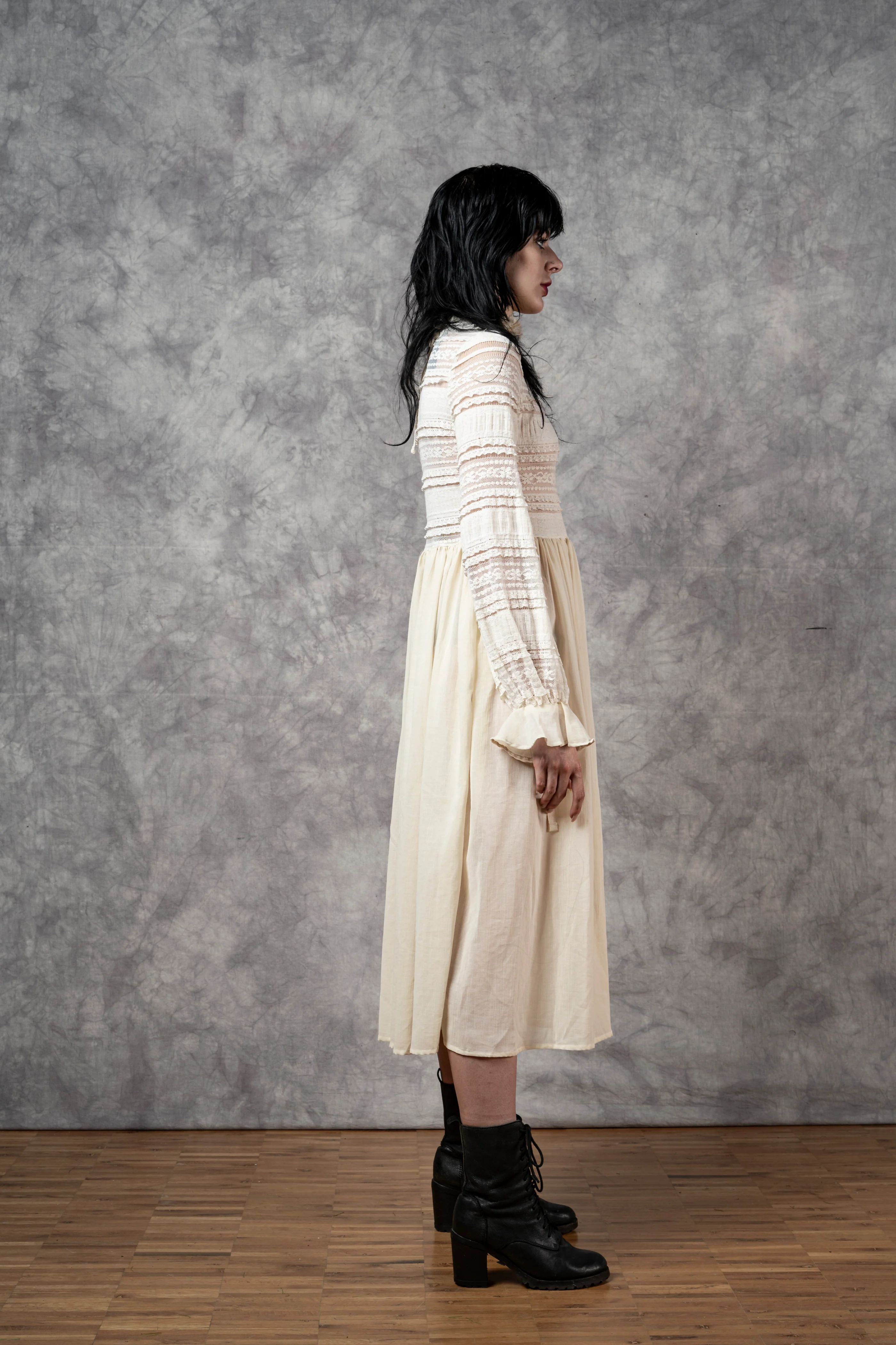 "Edith" Lace High Collar Dress in Ivory - Image 36