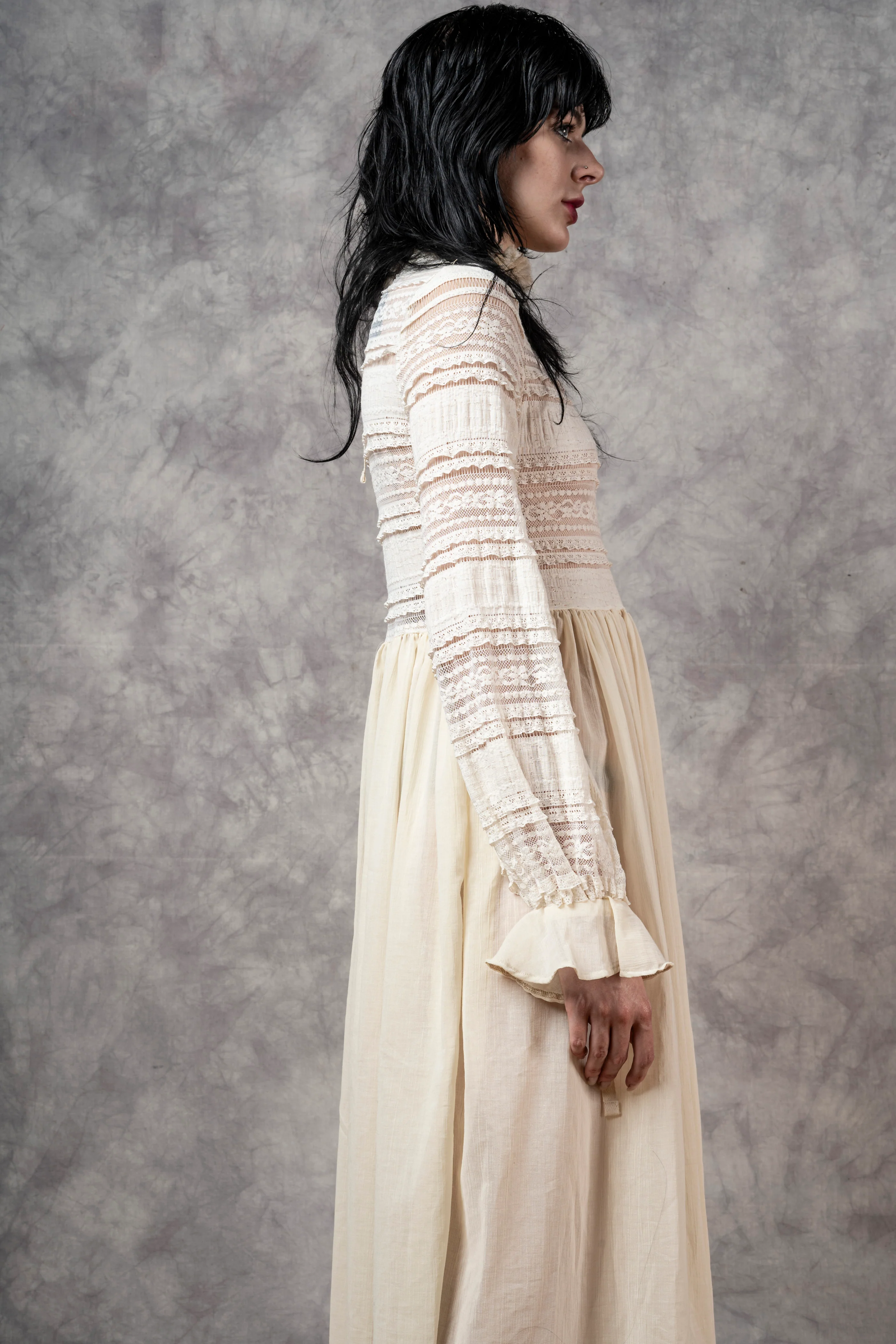 "Edith" Lace High Collar Dress in Ivory - Image 37