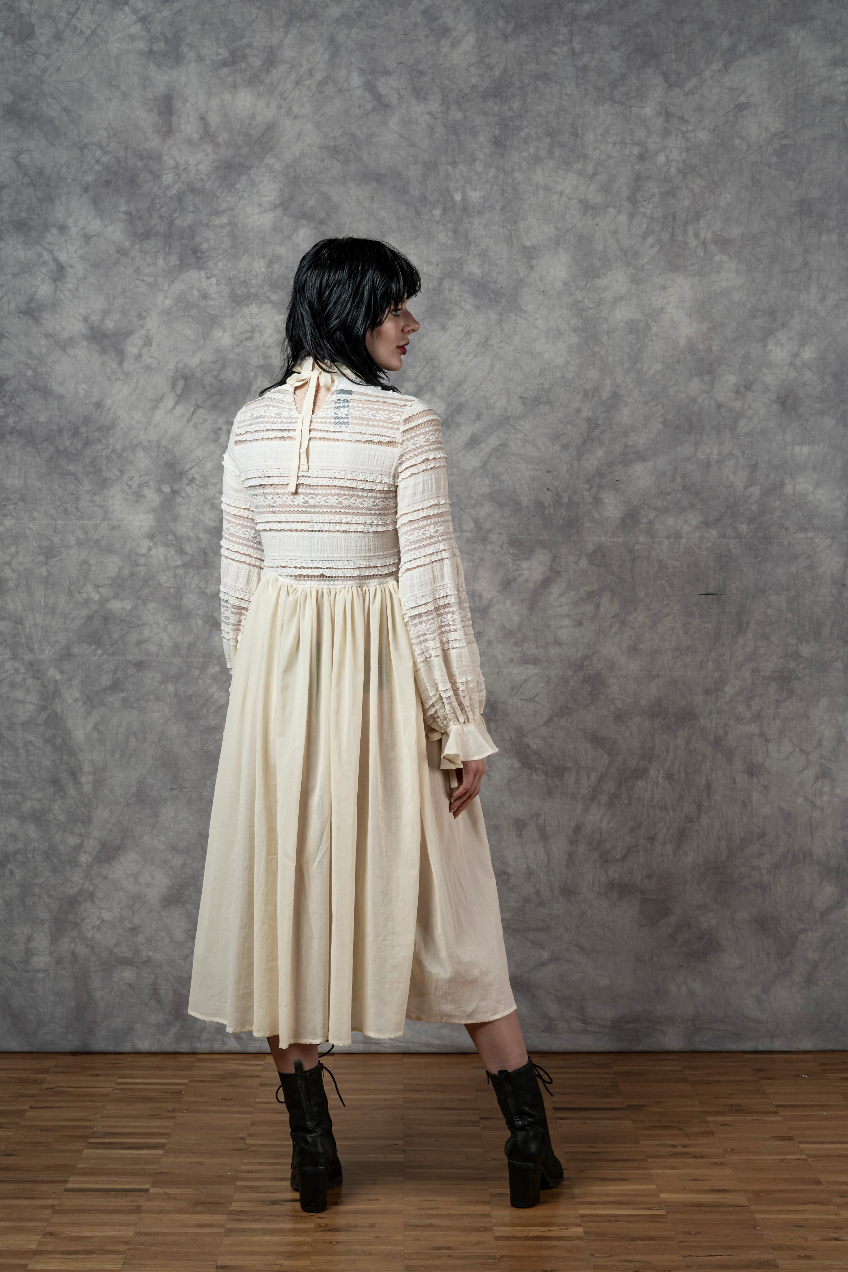 "Edith" Lace High Collar Dress in Ivory - Image 40
