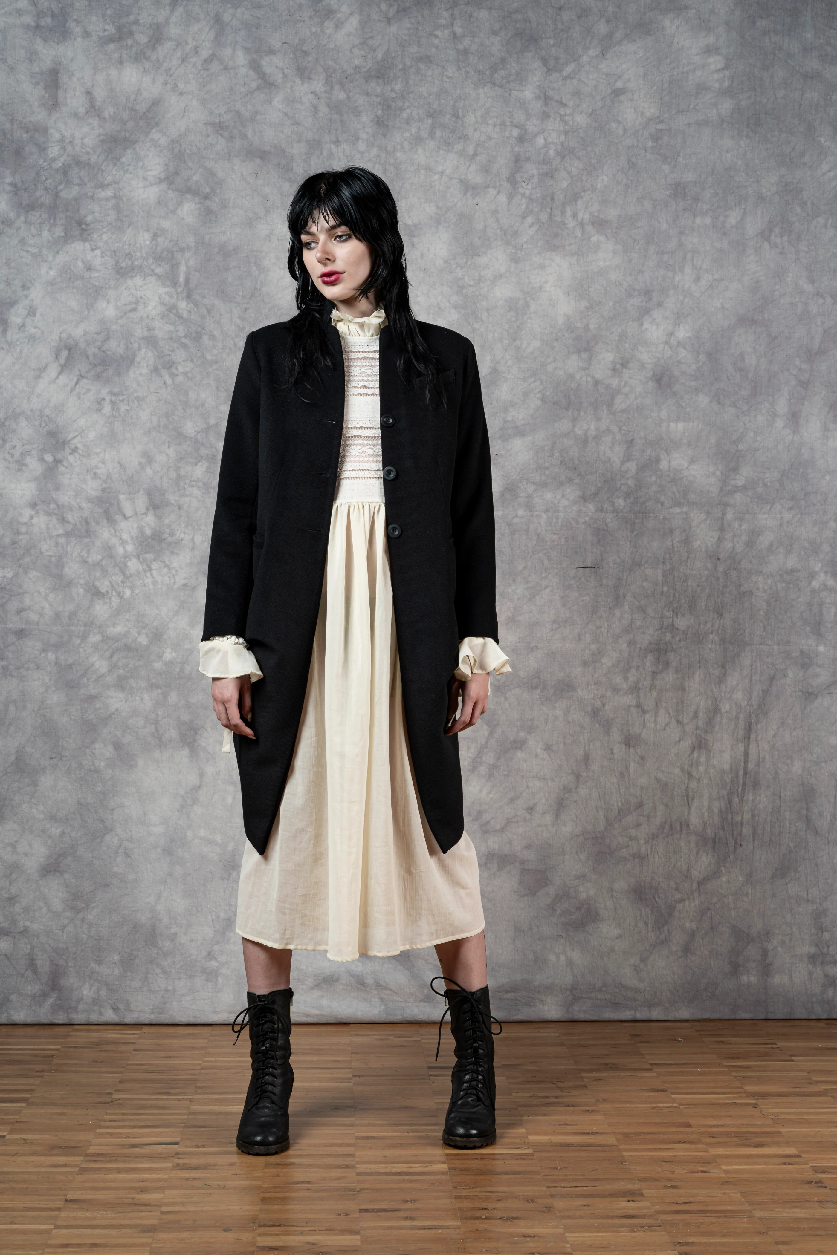 "Edith" Lace High Collar Dress in Ivory - Image 42