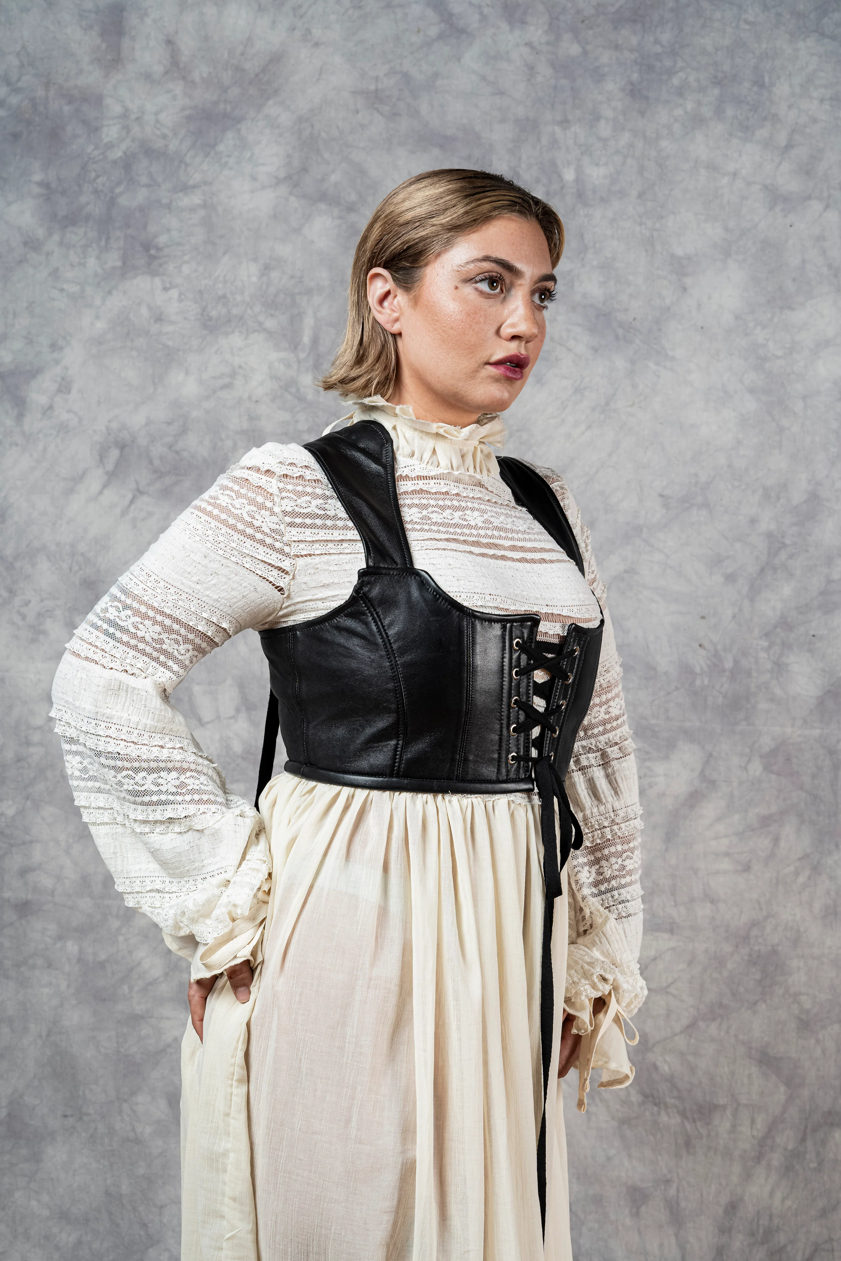 "Edith" Lace High Collar Dress in Ivory - Image 9