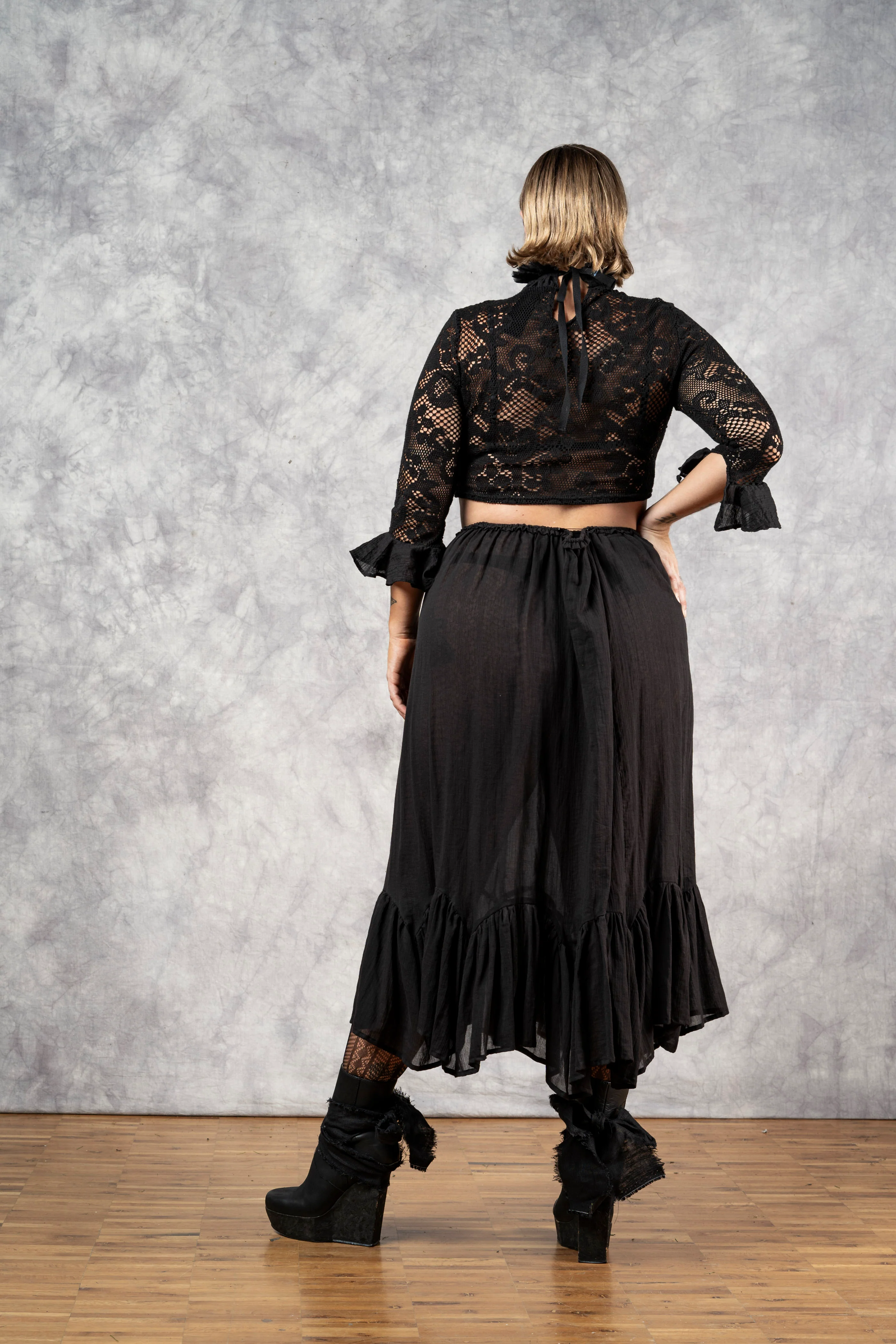 Lace High Collar Top in Black - Image 11