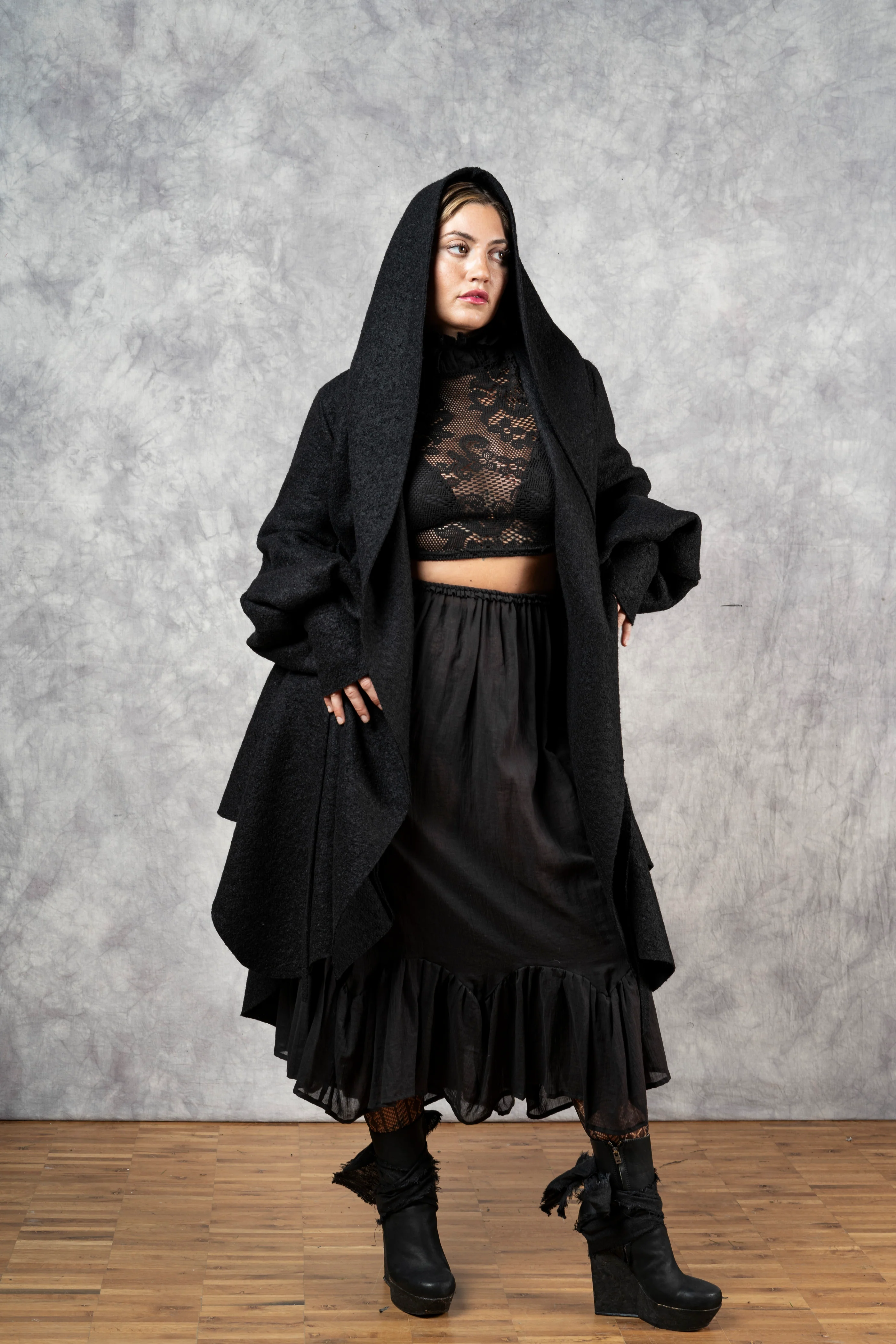 Lace High Collar Top in Black - Image 15