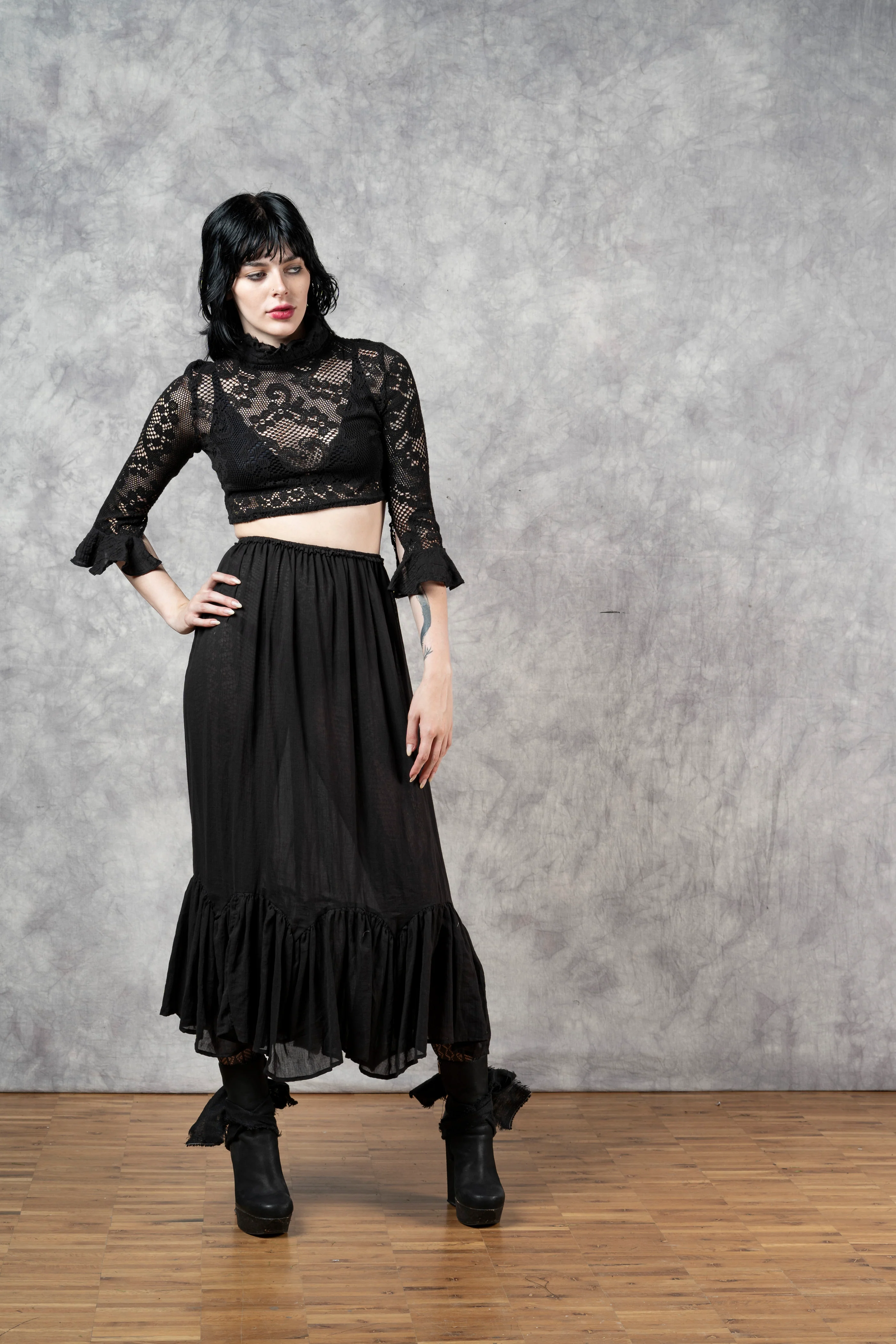 Lace High Collar Top in Black - Image 18