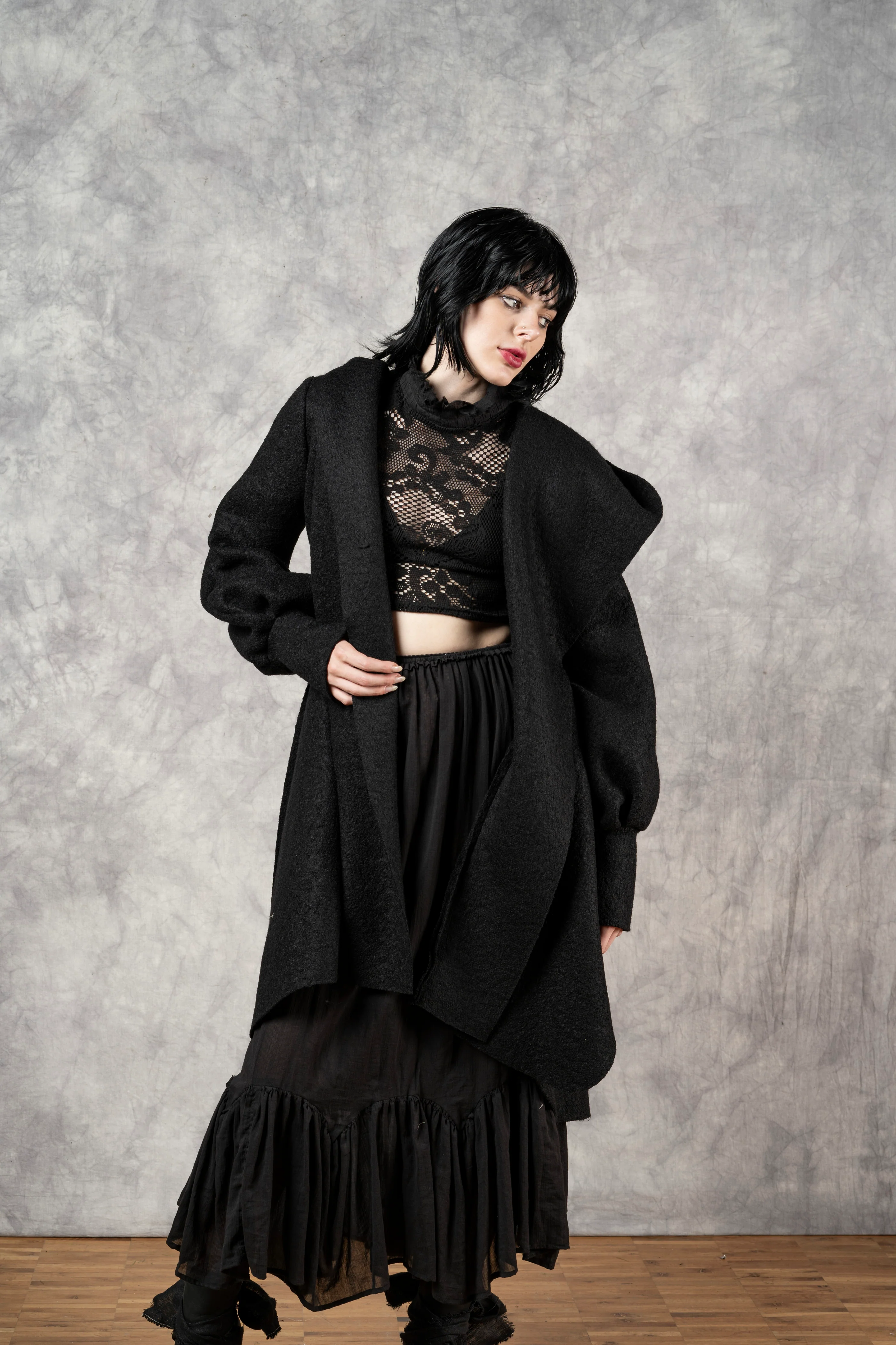 Lace High Collar Top in Black - Image 20