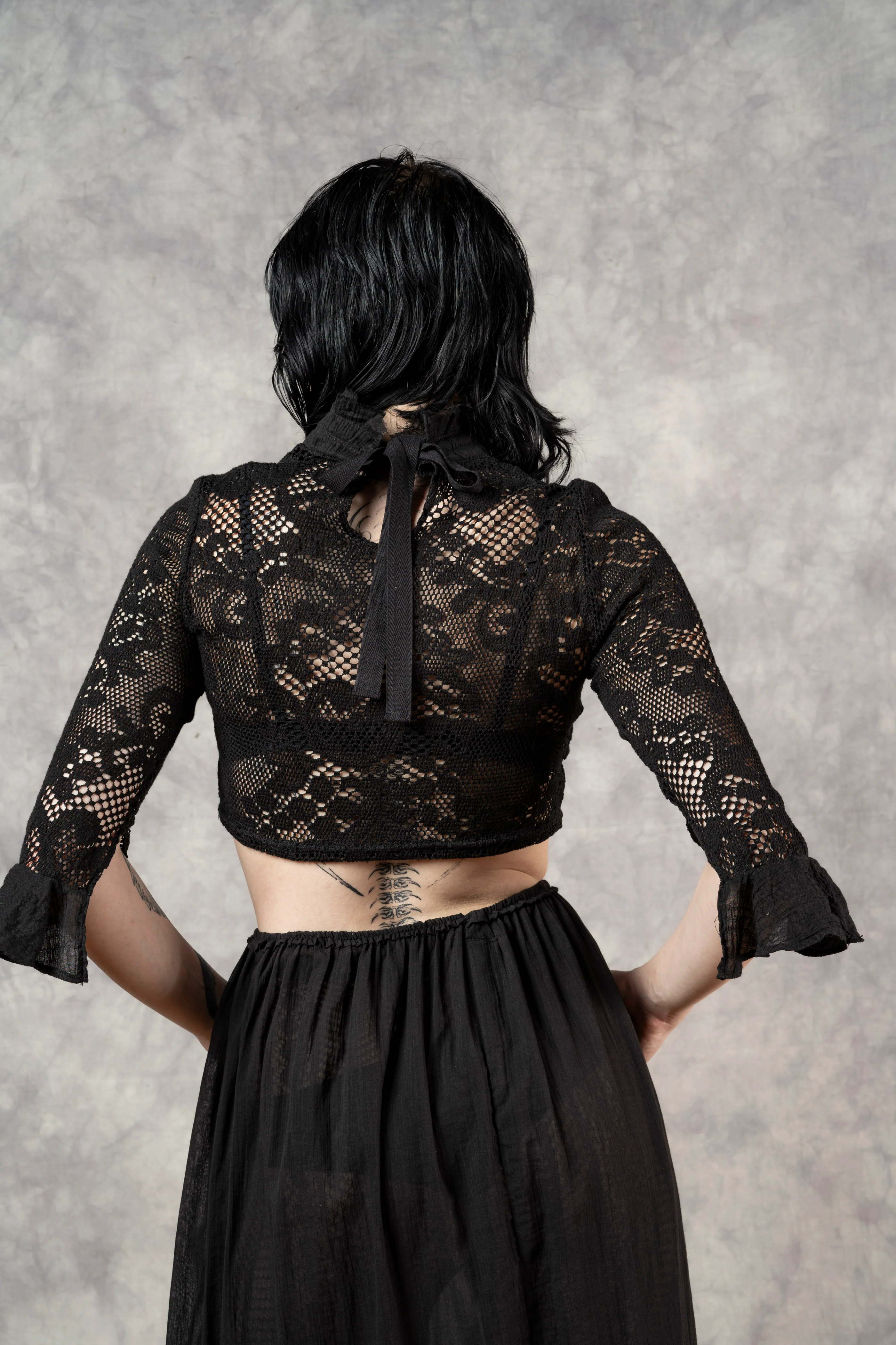 Lace High Collar Top in Black - Image 3