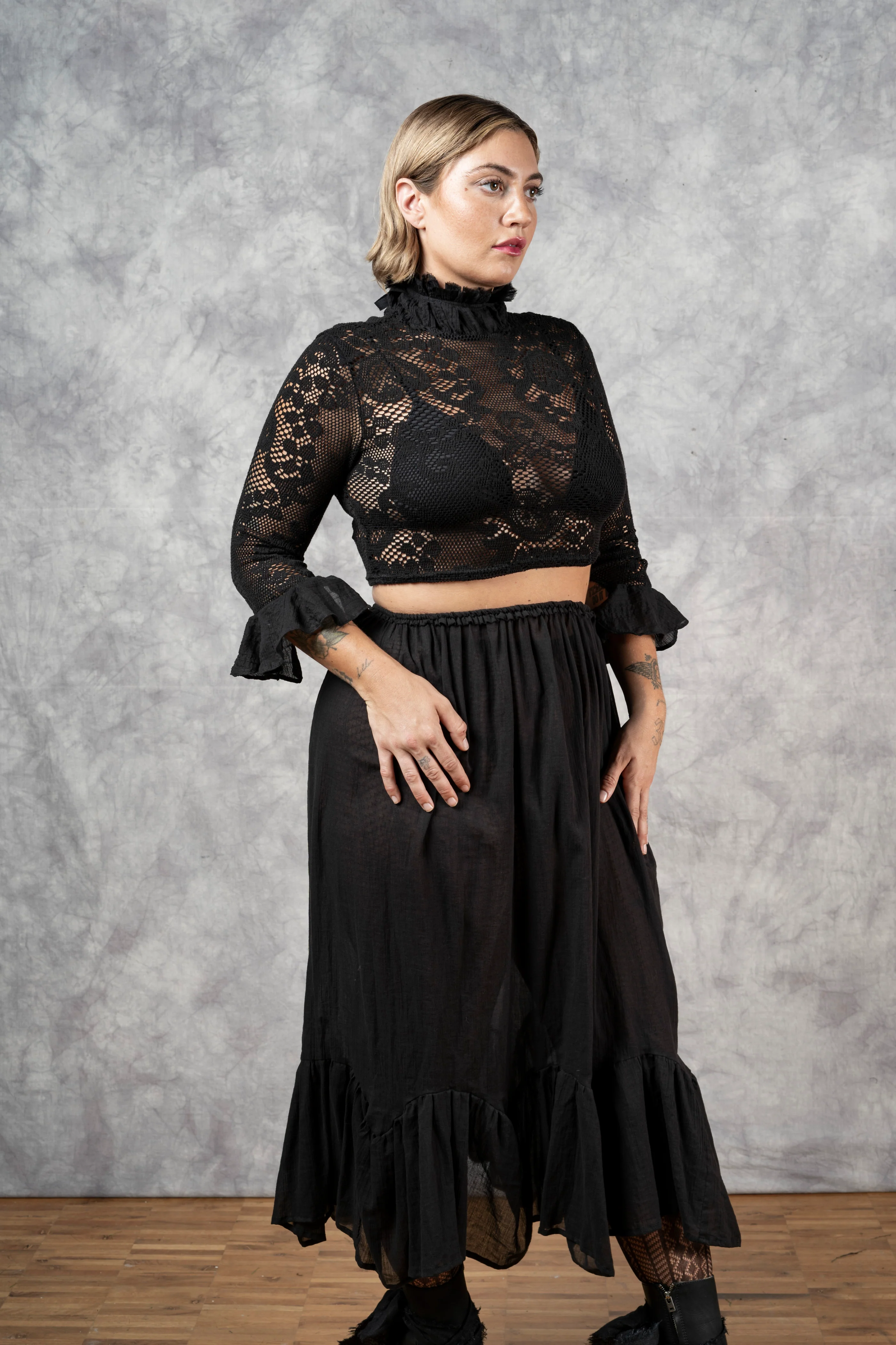 Lace High Collar Top in Black - Image 9