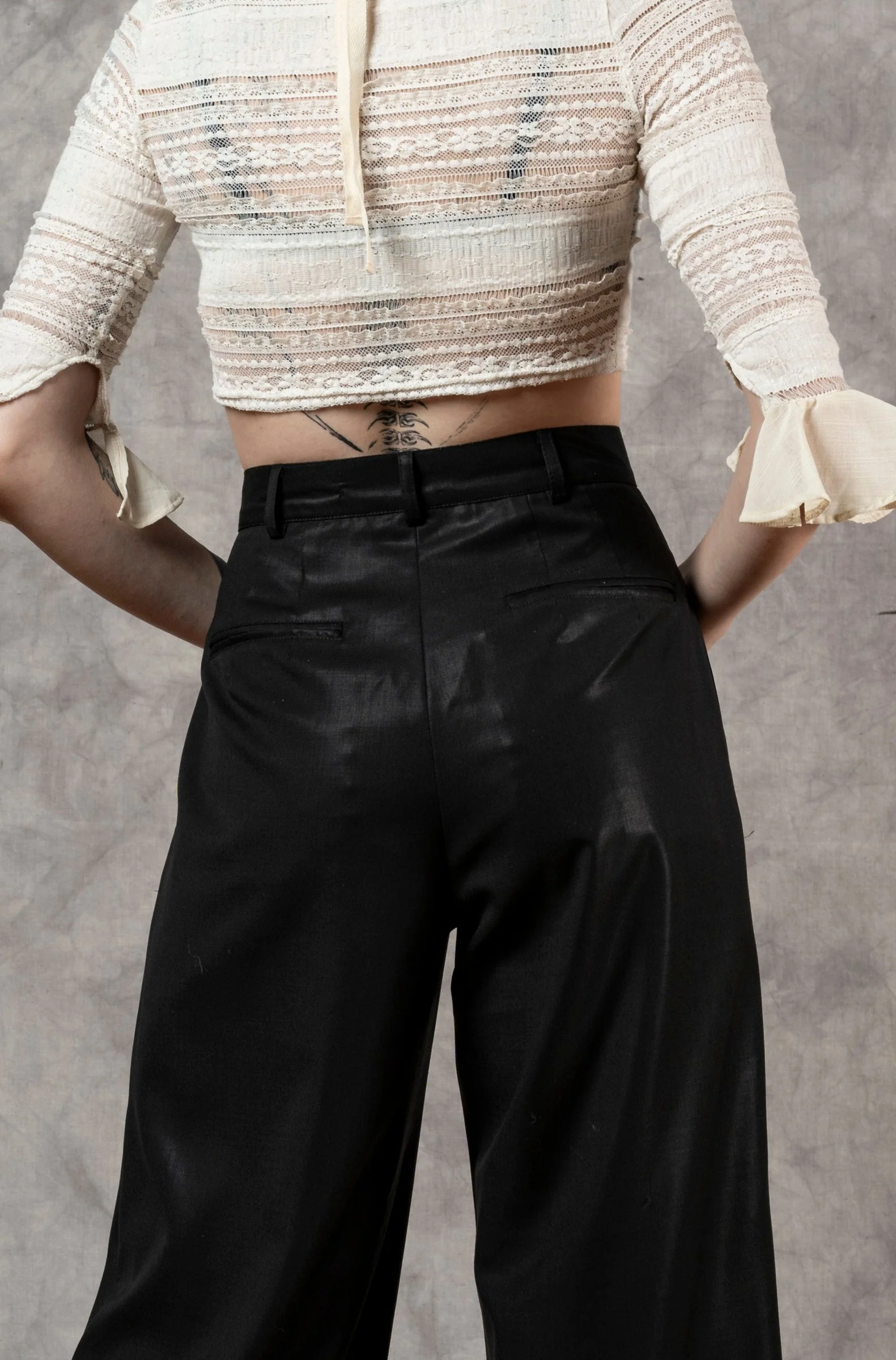 Wide Leg Trouser in Black Wool (Size III) - Image 7