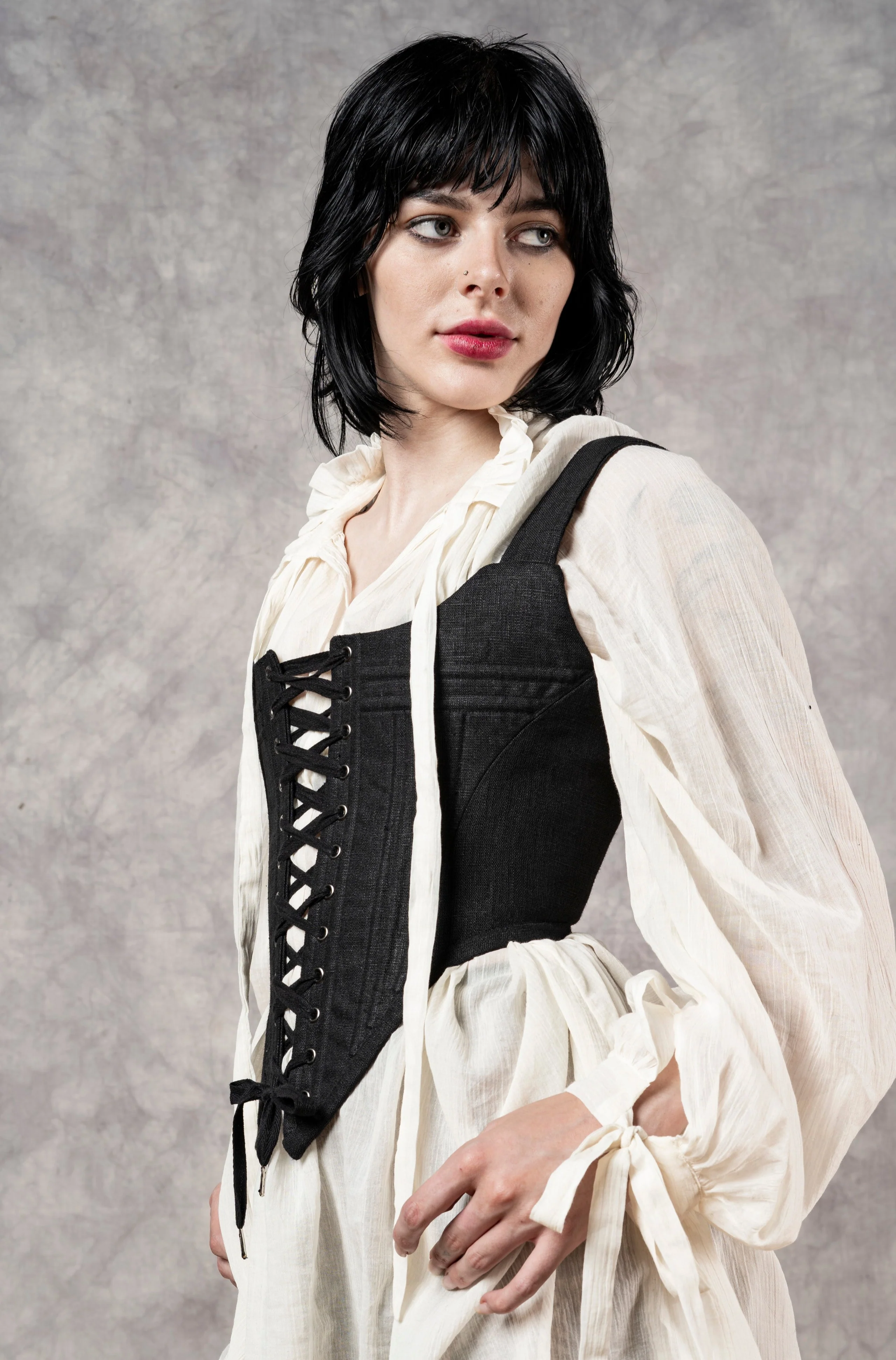 Hybrid Stays in Black Linen (Made-To-Order) - Image 3