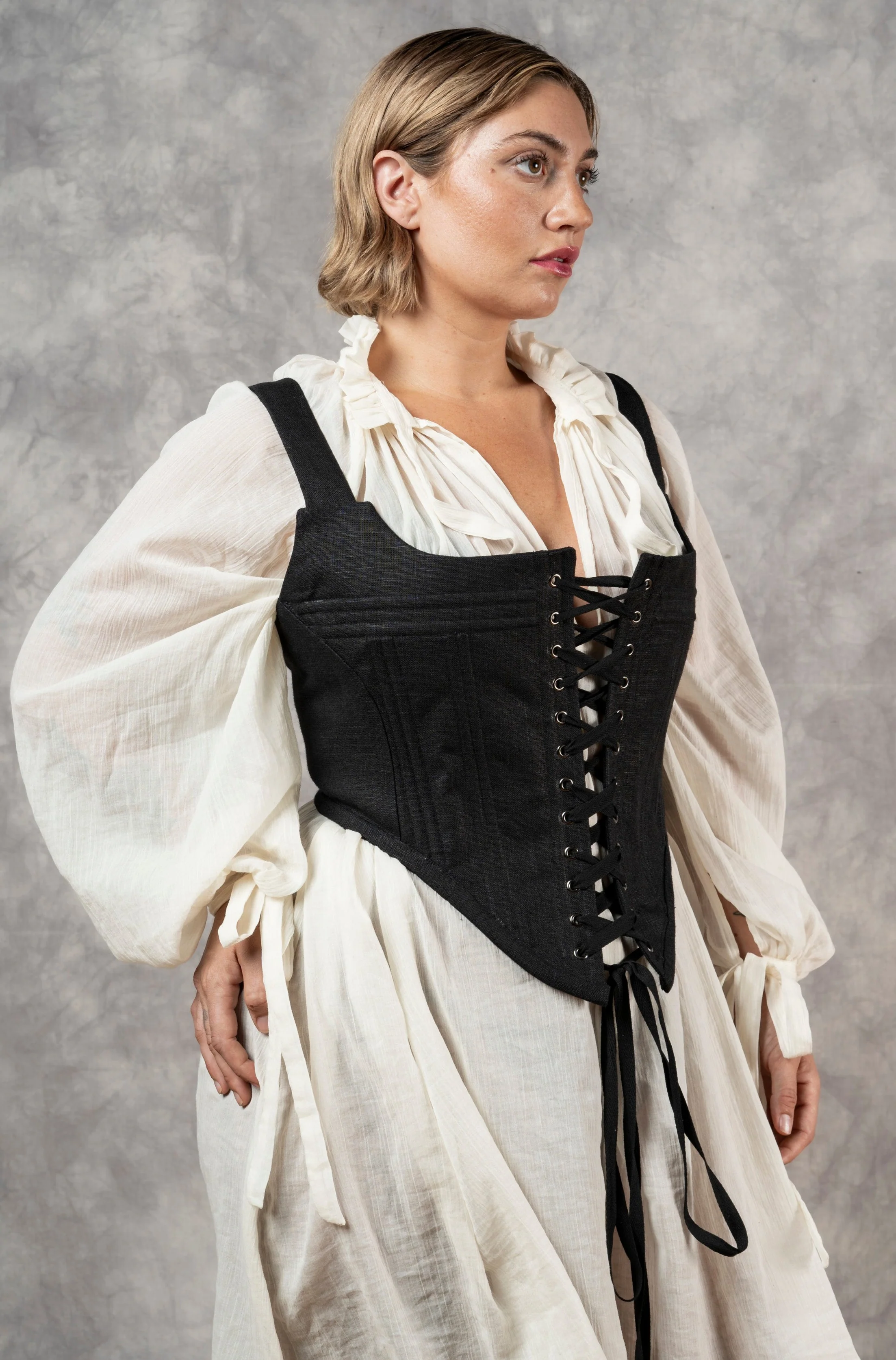 Hybrid Stays in Black Linen (Made-To-Order) - Image 7