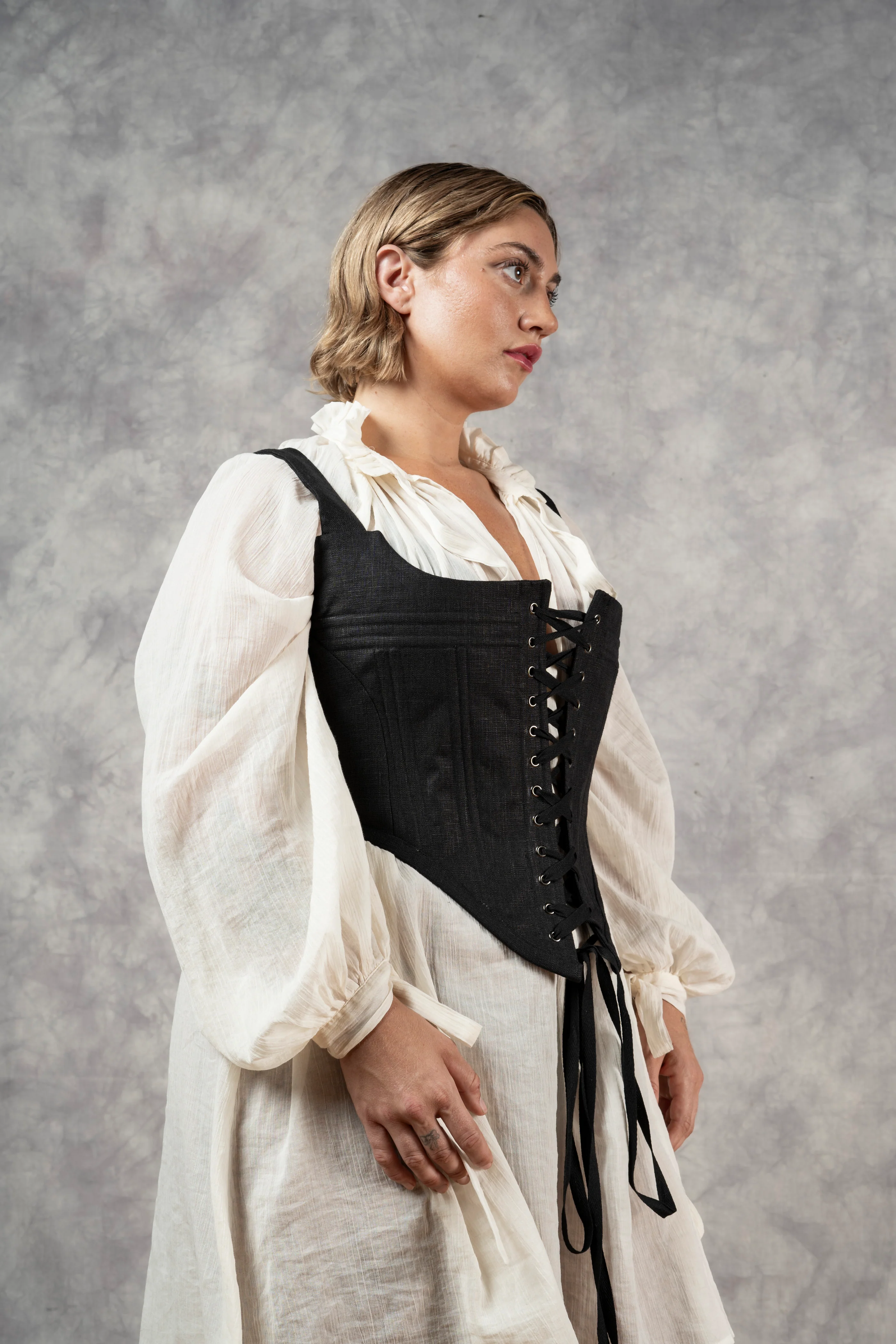 Hybrid Stays in Black Linen (Made-To-Order) - Image 9