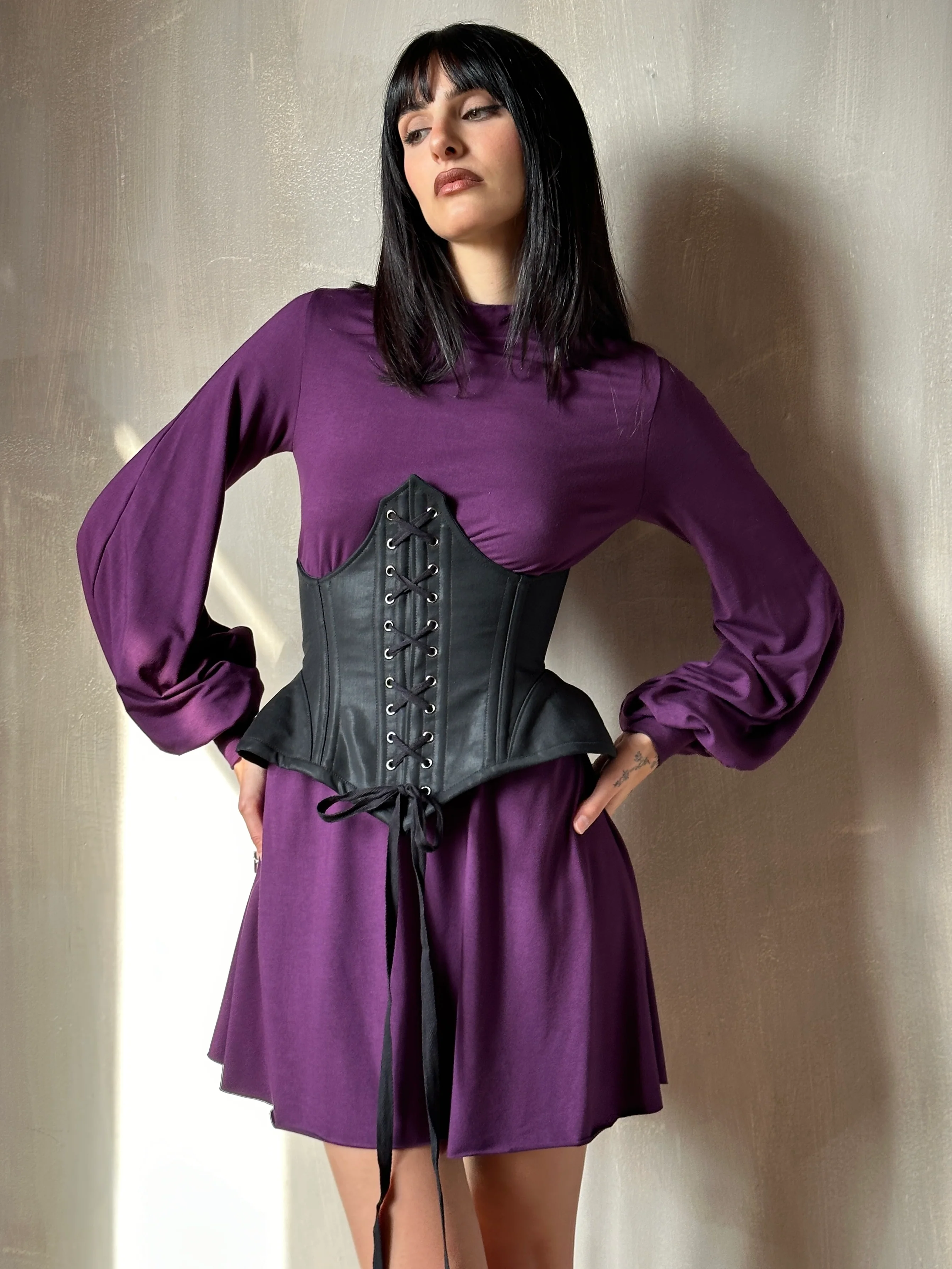 Holiday '24: Bishop Sleeve Mini Dress in Nightshade Purple - Image 3