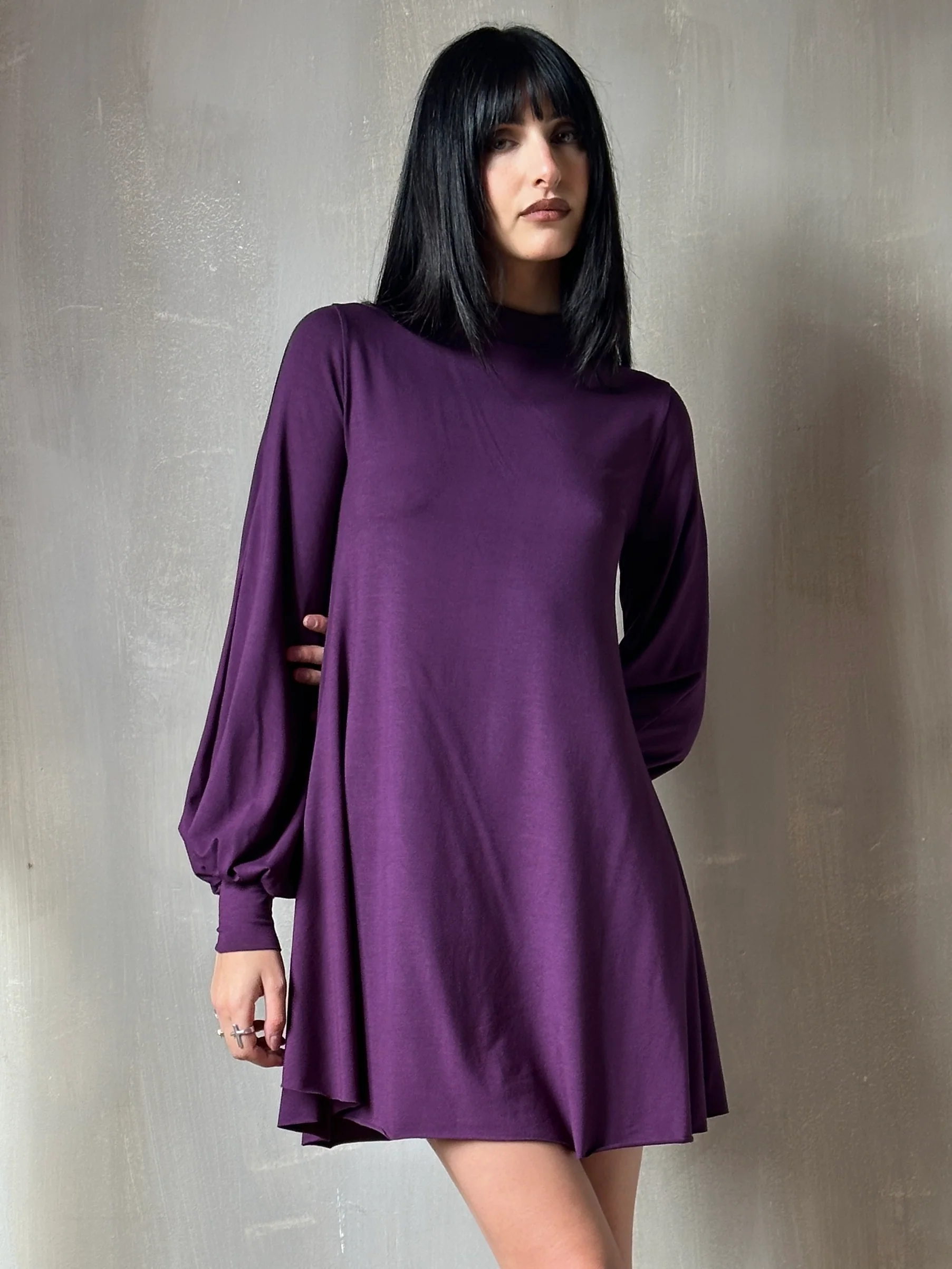 Holiday '24: Bishop Sleeve Mini Dress in Nightshade Purple - Image 4