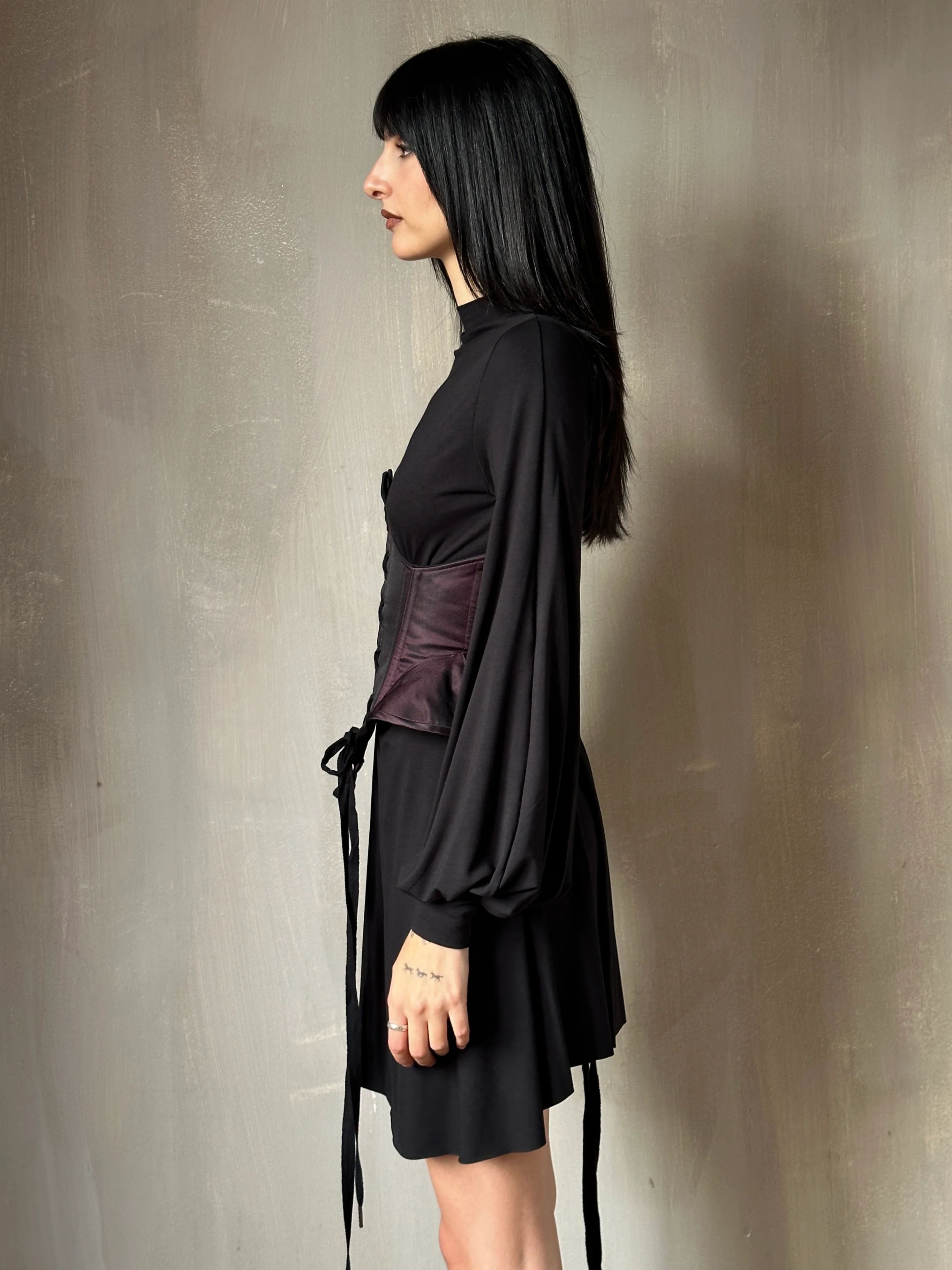 Sample Sale: Underbust Pannier Corset in Black-Purple Silk (Size I & IV) - Image 10