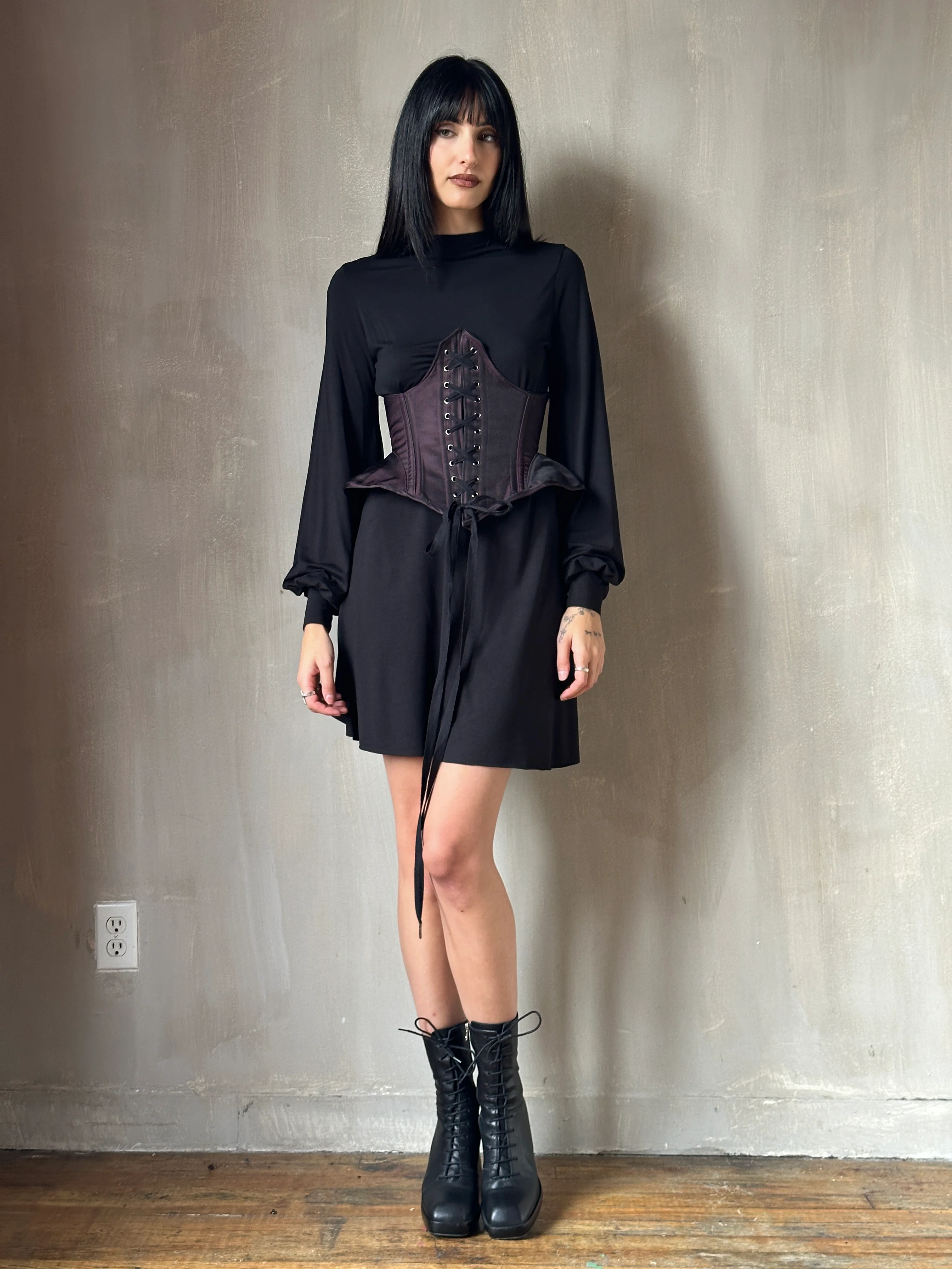 Sample Sale: Underbust Pannier Corset in Black-Purple Silk (Size I & IV) - Image 11