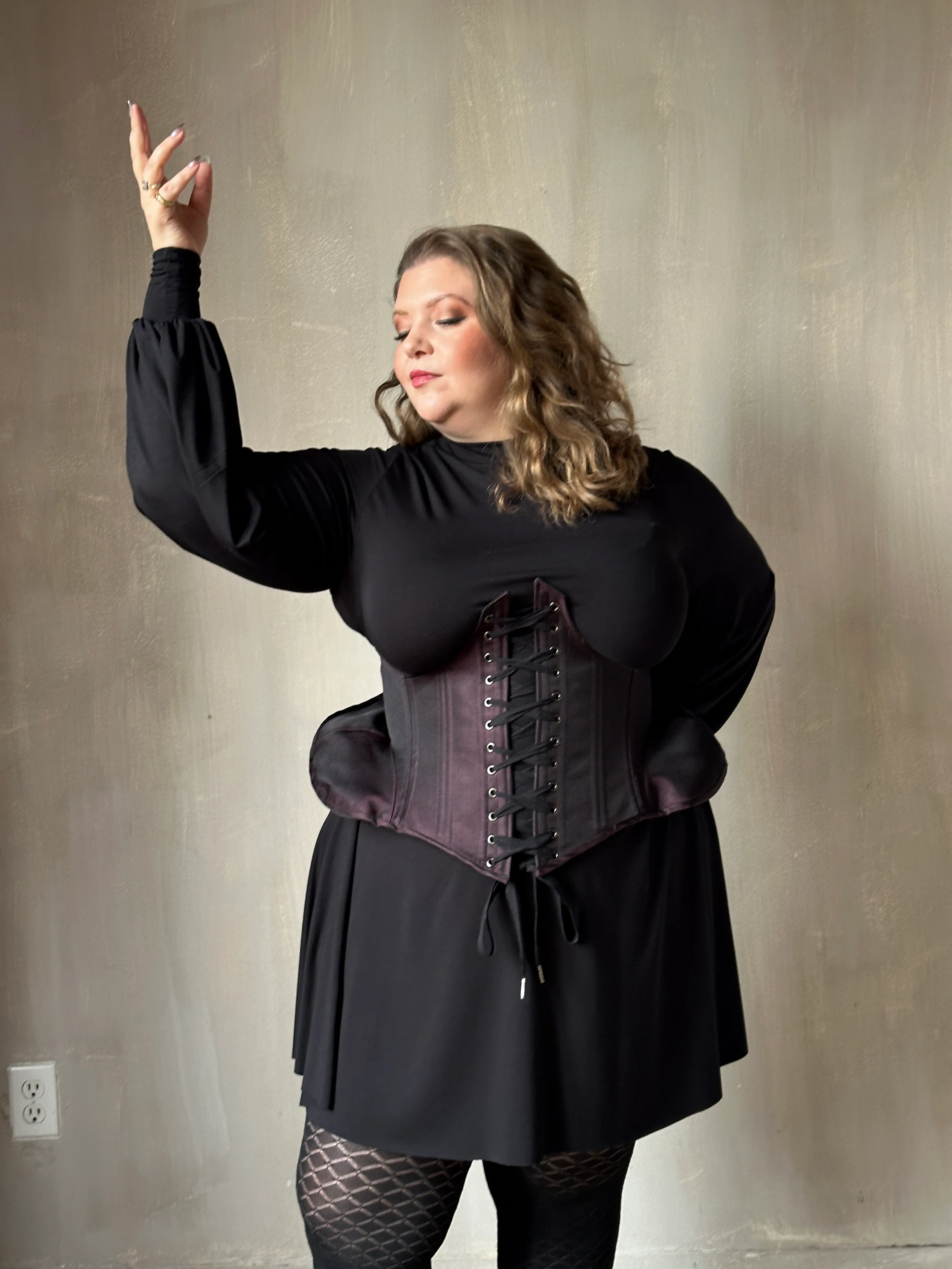 Sample Sale: Underbust Pannier Corset in Black-Purple Silk (Size I & IV) - Image 13