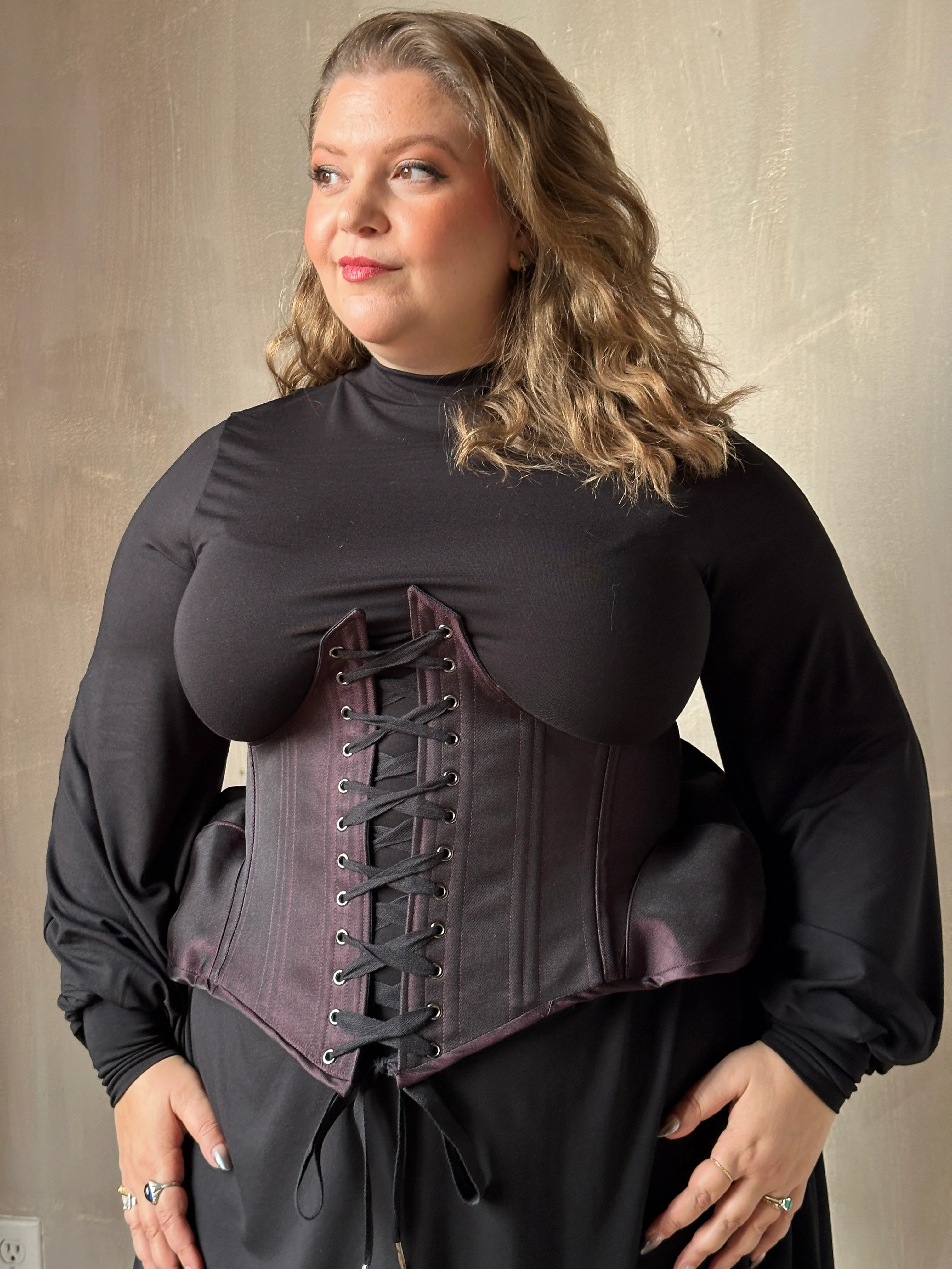 Sample Sale: Underbust Pannier Corset in Black-Purple Silk (Size I & IV) - Image 14