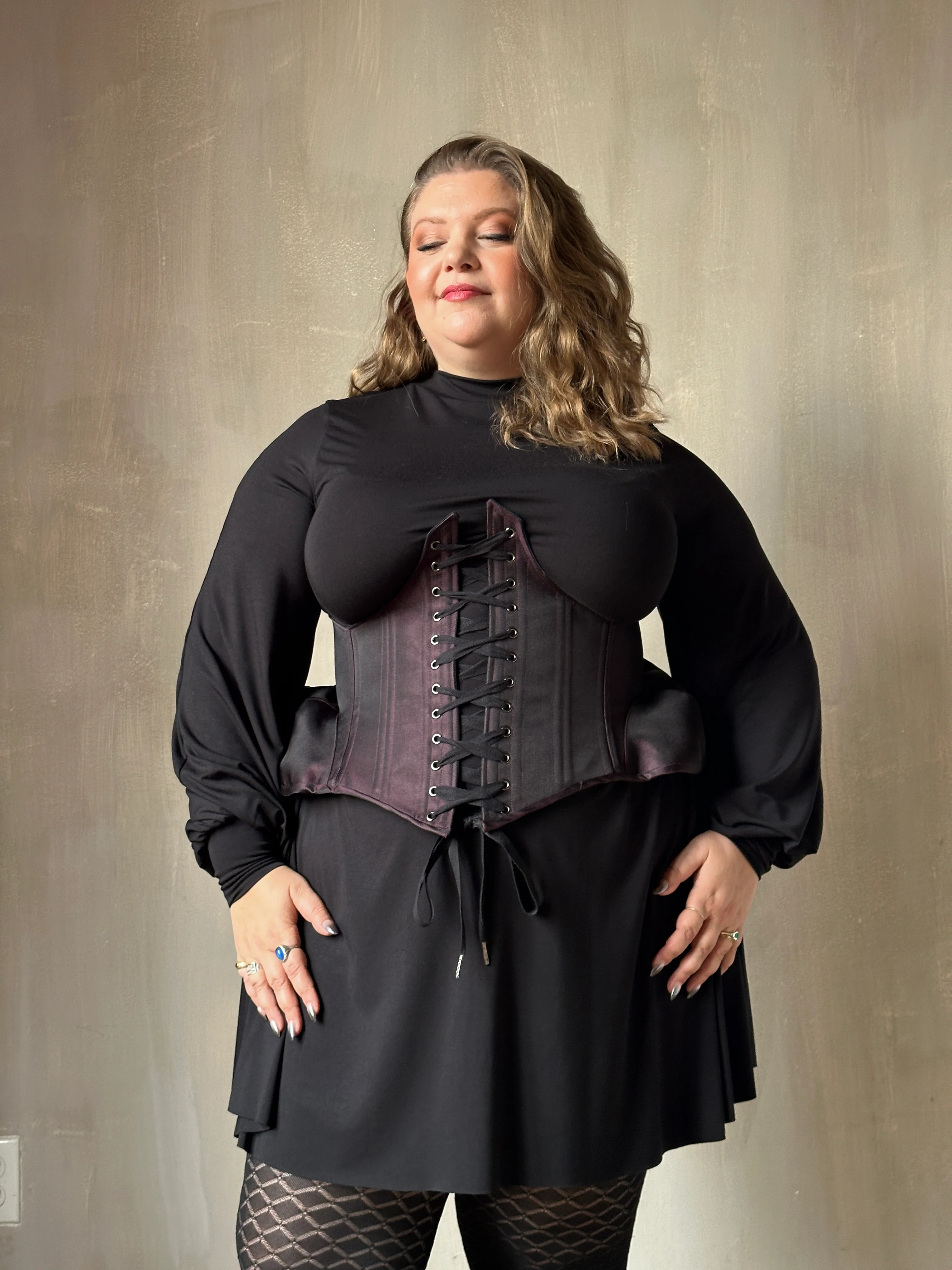 Sample Sale: Underbust Pannier Corset in Black-Purple Silk (Size I & IV) - Image 4