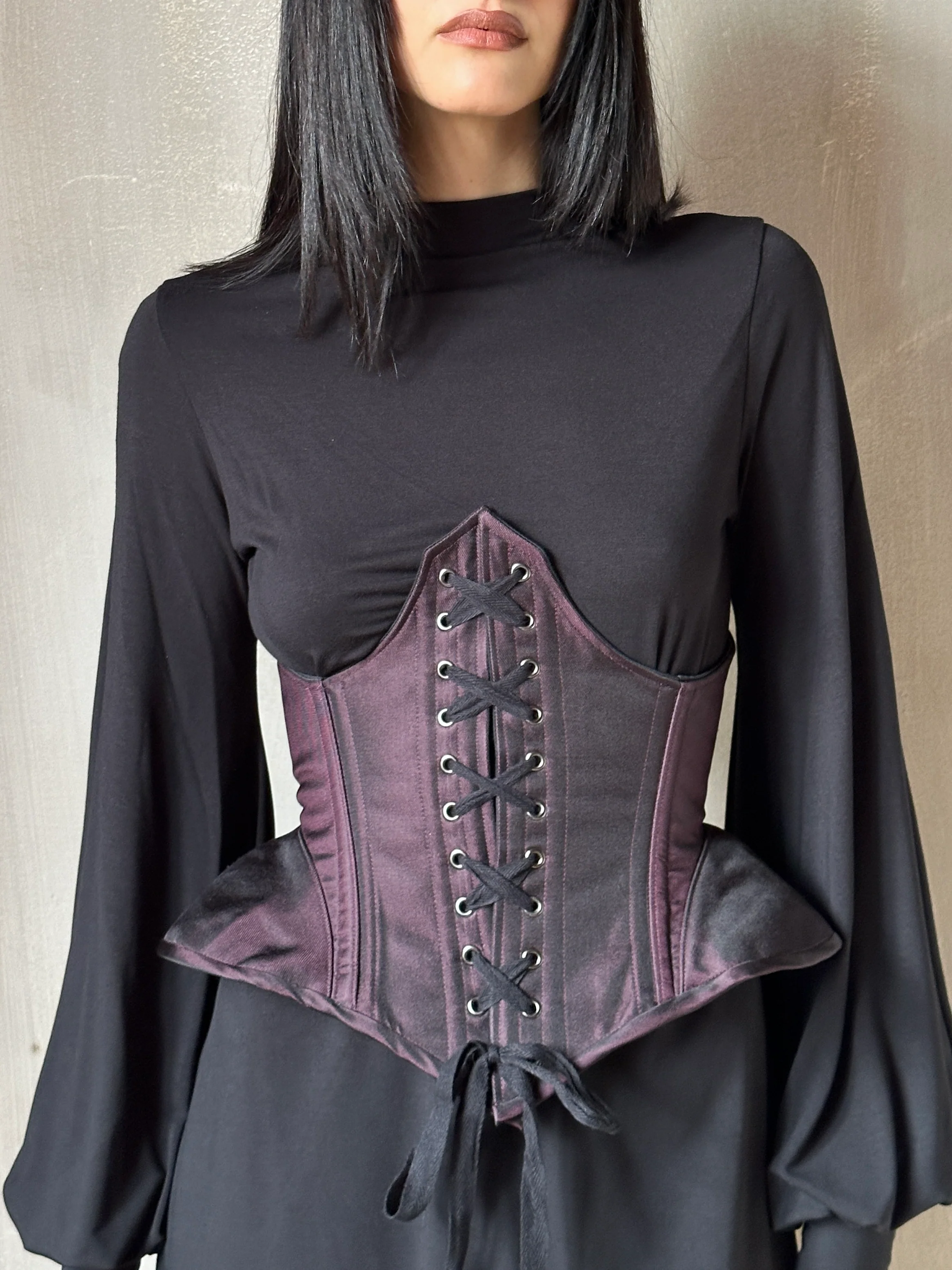 Sample Sale: Underbust Pannier Corset in Black-Purple Silk (Size I & IV) - Image 7